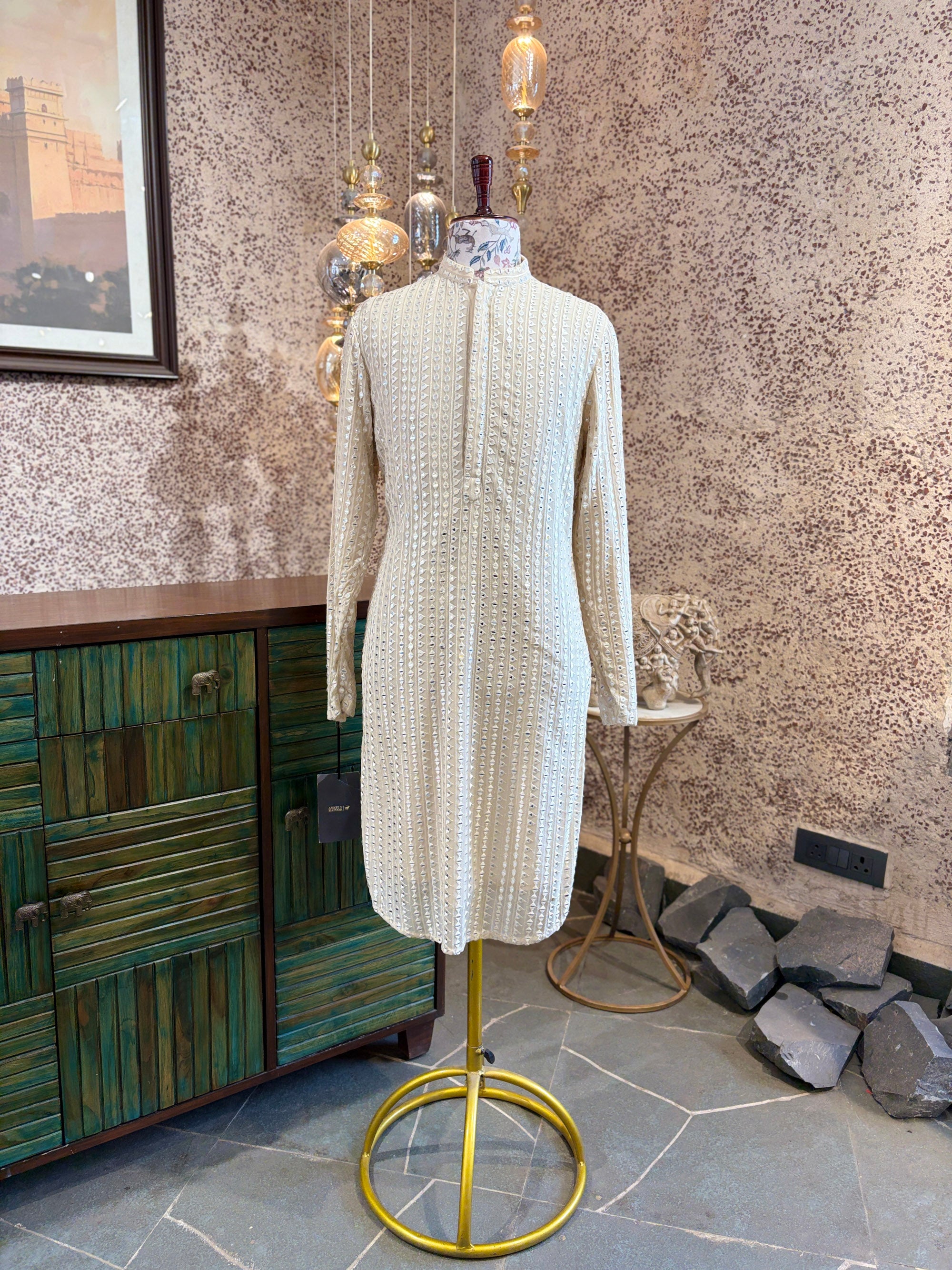 Champagne Gold Mirror Work Kurta Set for Men | Yasir by AVK