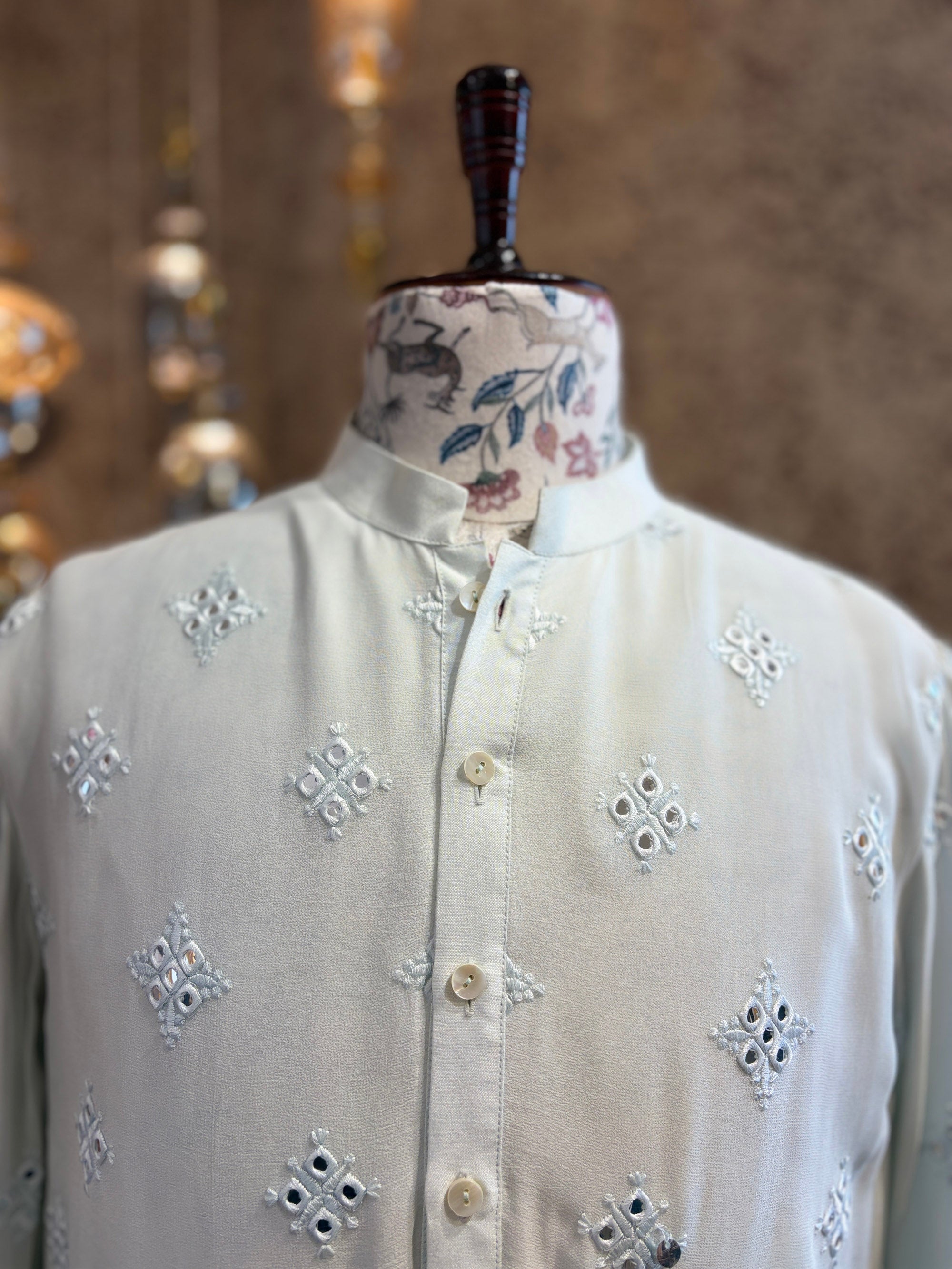 Powder Blue Mirror Work Kurta Set for Men | Bahawalpur by AVK