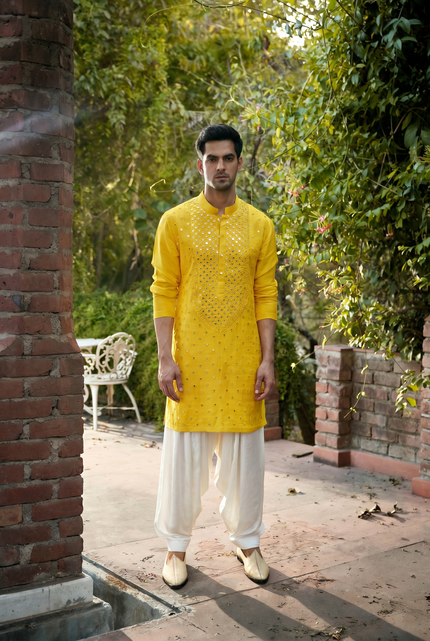 Ansari Mirror Embroidered Kurta set - Haldi Yellow