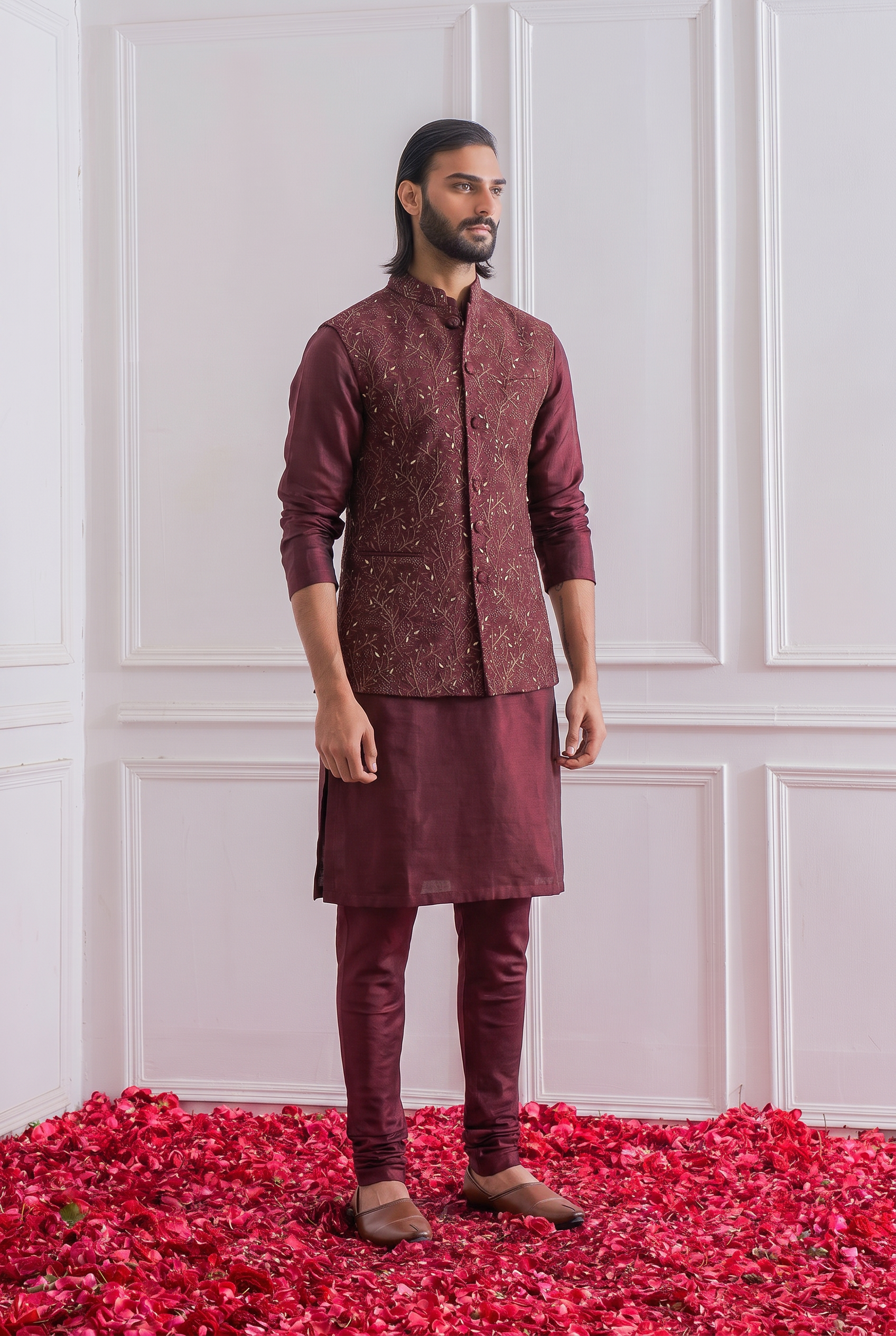 Maroon Bandi for Men - Khan-E-Wal Bandi Set