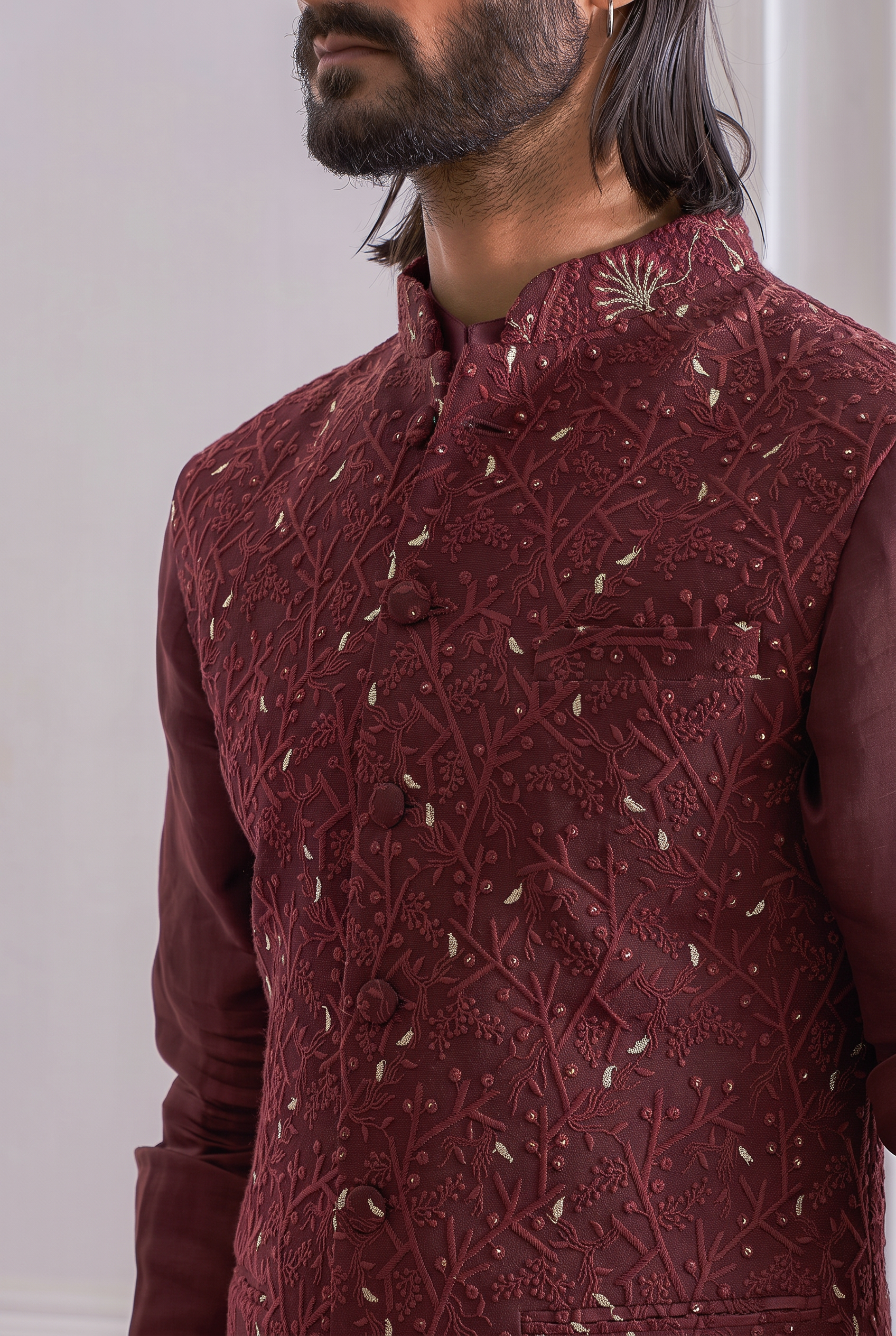 Maroon Bandi for Men - Khan-E-Wal Bandi Set