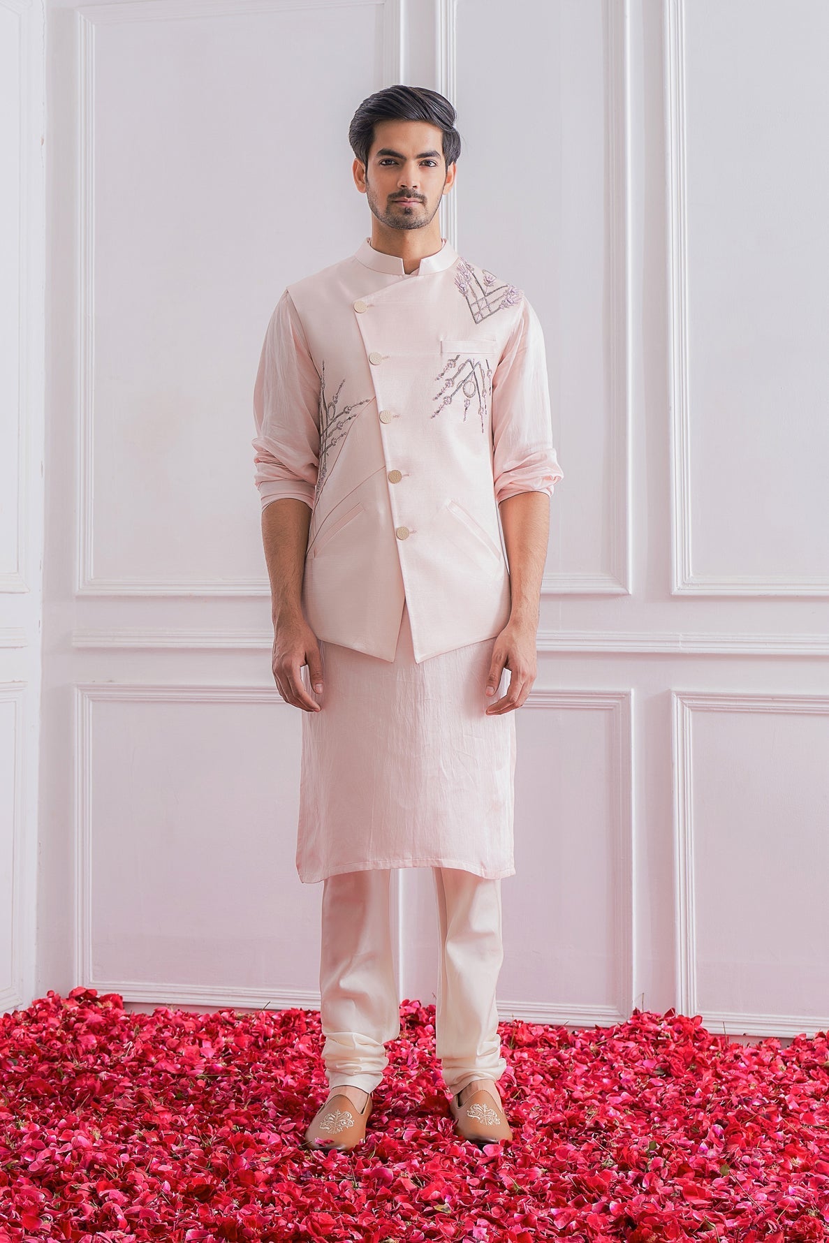 Pink Kurta Bandi for Men for Festive Occasions - Multan Bandi Set