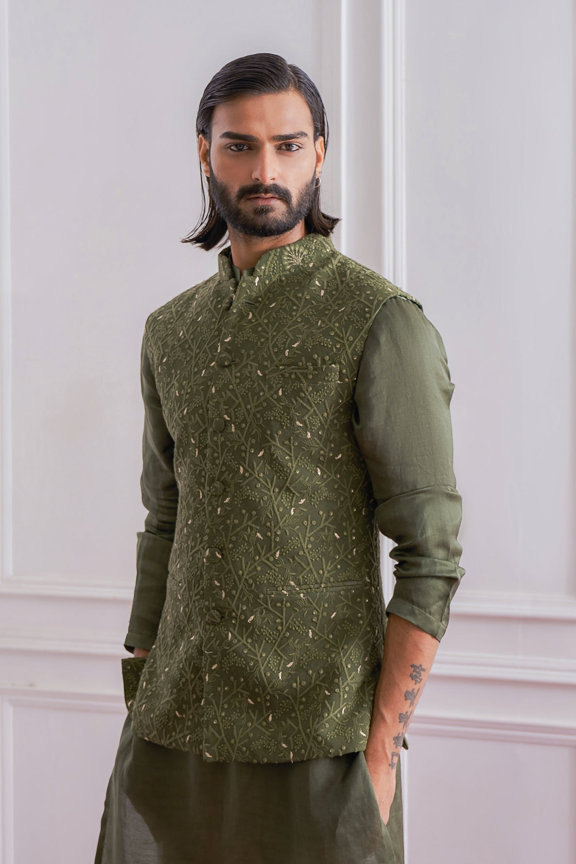 Military Green Bandi for Men - Khan-E-Wal Bandi Set