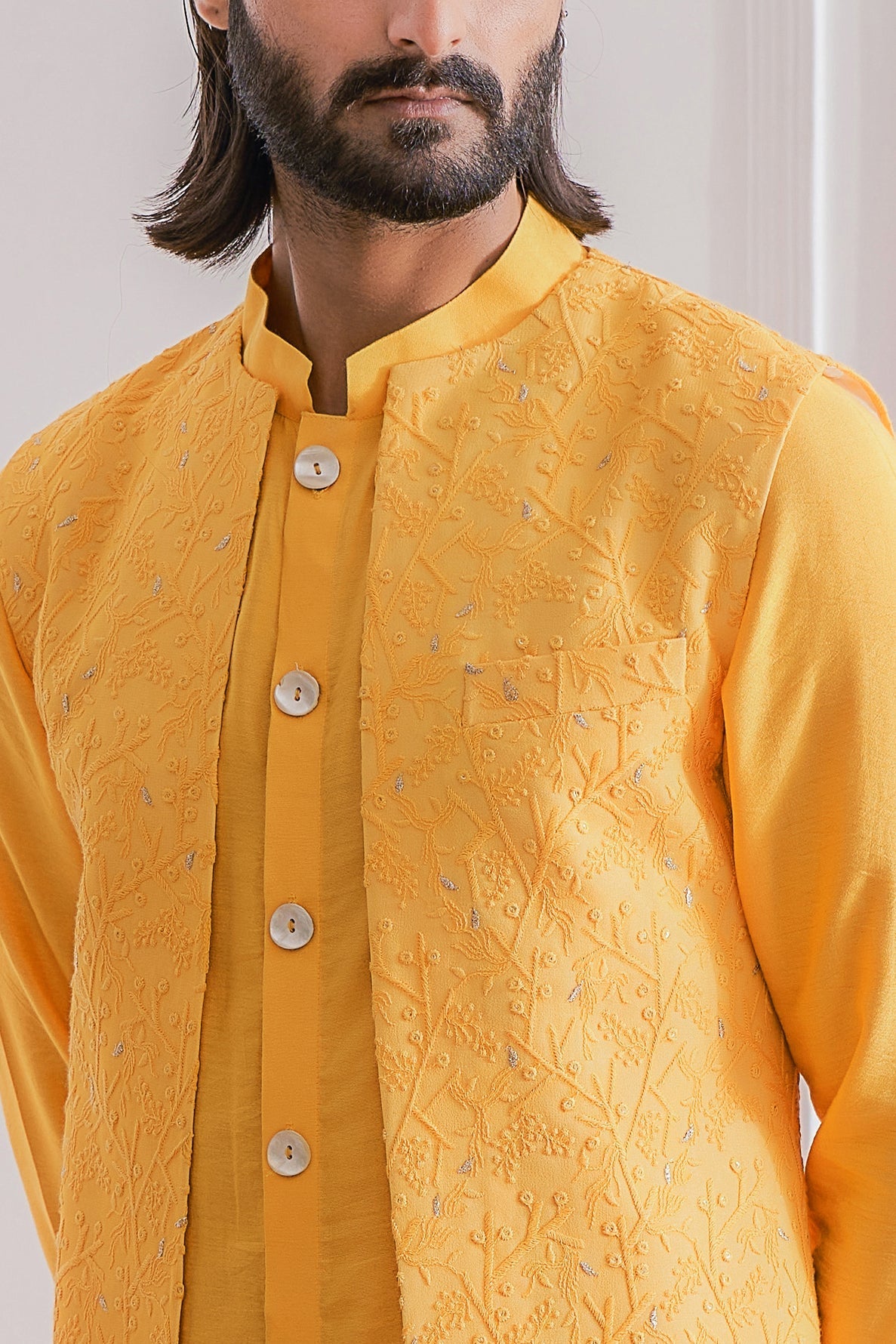 Mustard Yellow Kurta Bandi for Men - Khushab Bandi Set