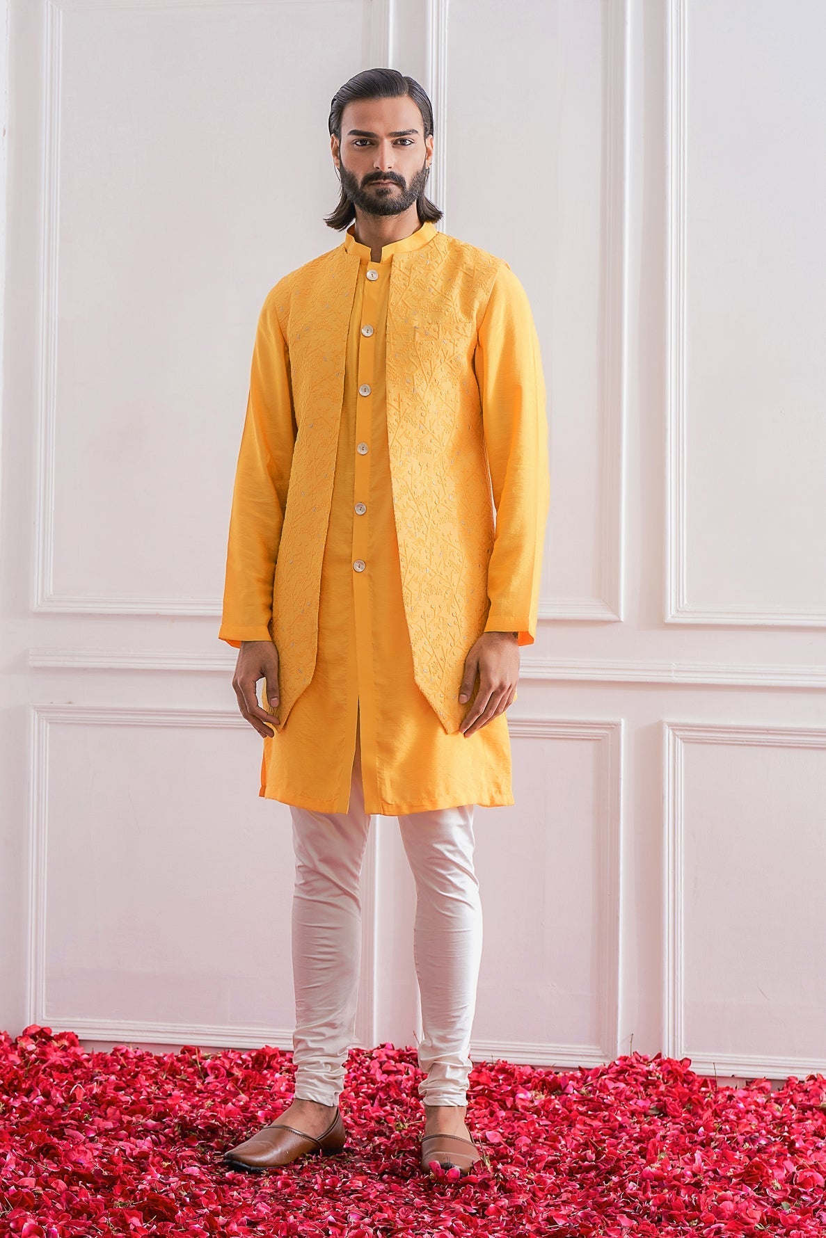 Mustard Yellow Kurta Bandi for Men - Khushab Bandi Set