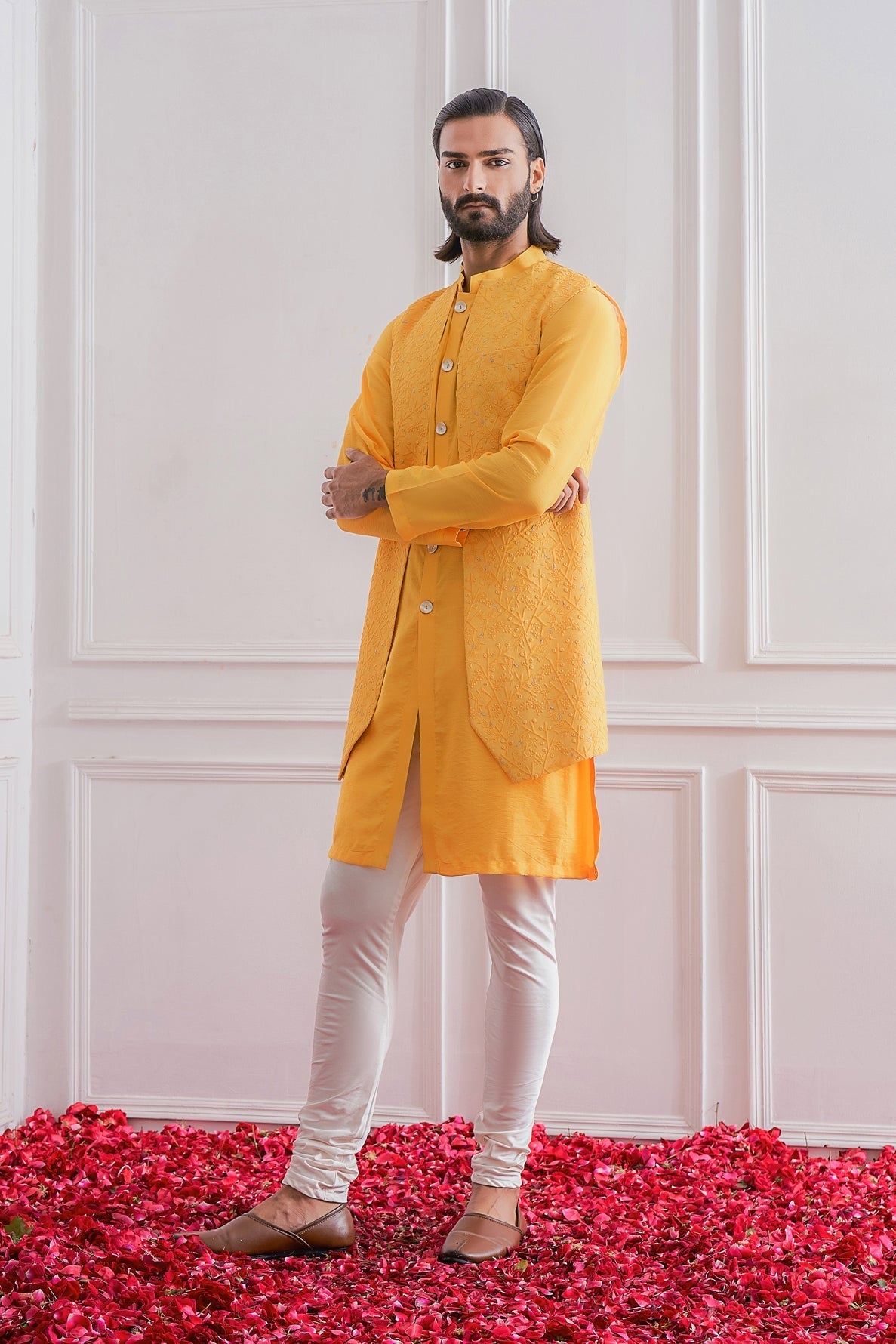 Mustard Yellow Kurta Bandi for Men - Khushab Bandi Set