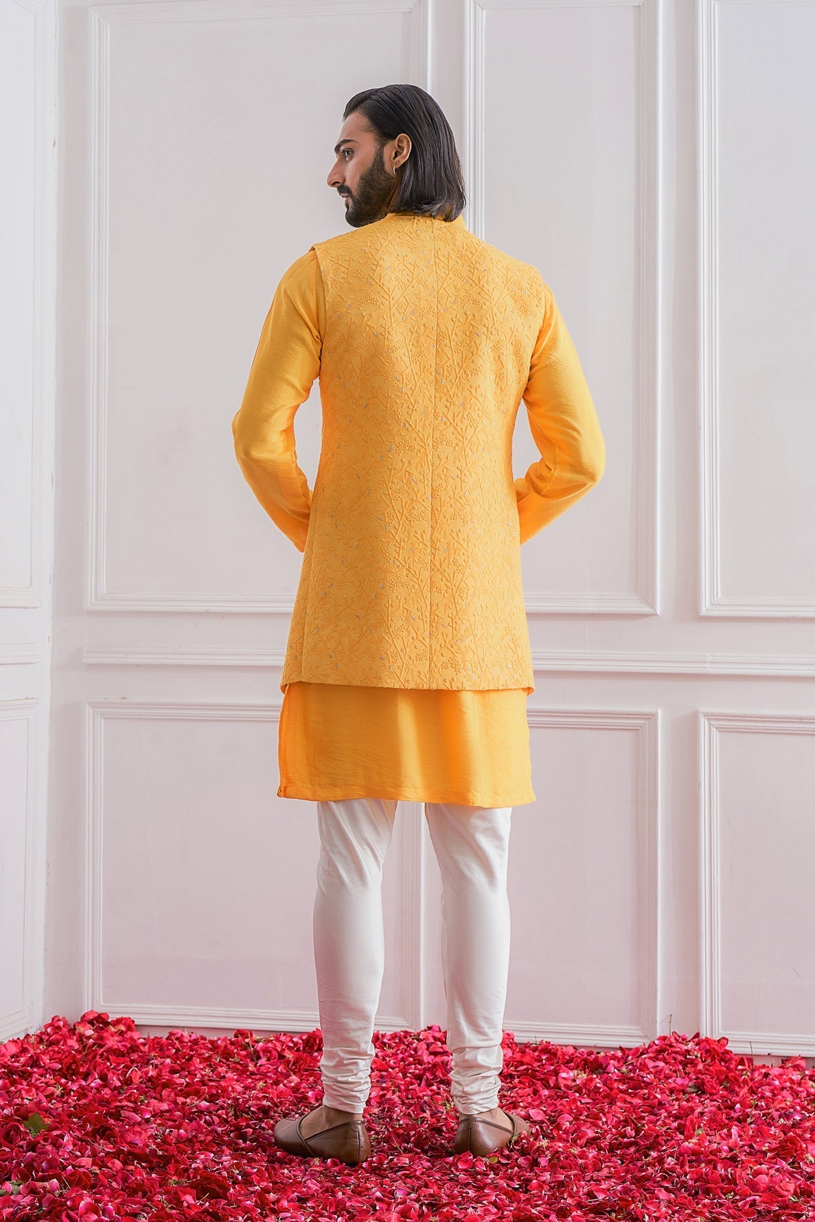 Mustard Yellow Kurta Bandi for Men - Khushab Bandi Set