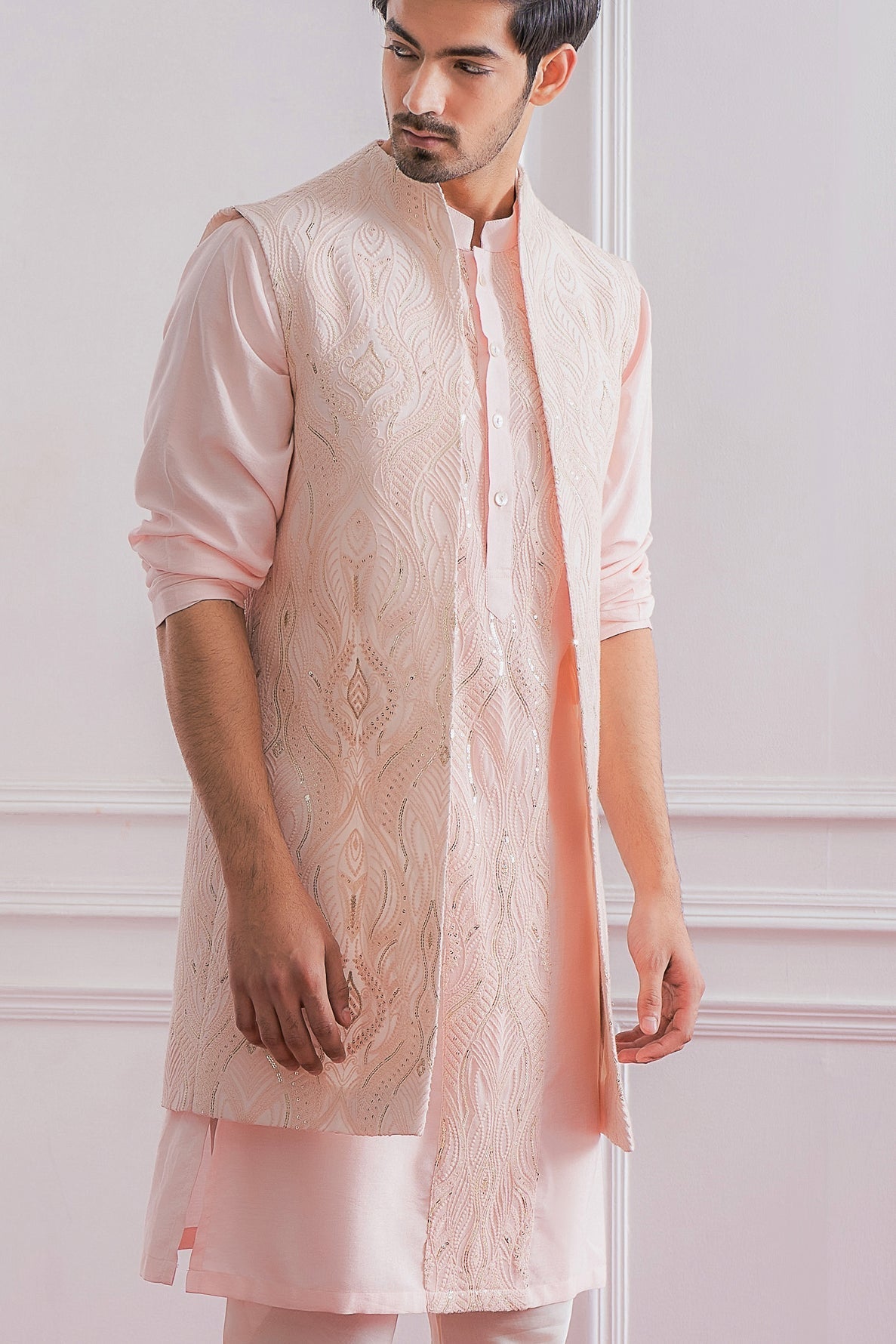 Powder Pink Bandi Kurta for Men - Kabaal Bandi Set