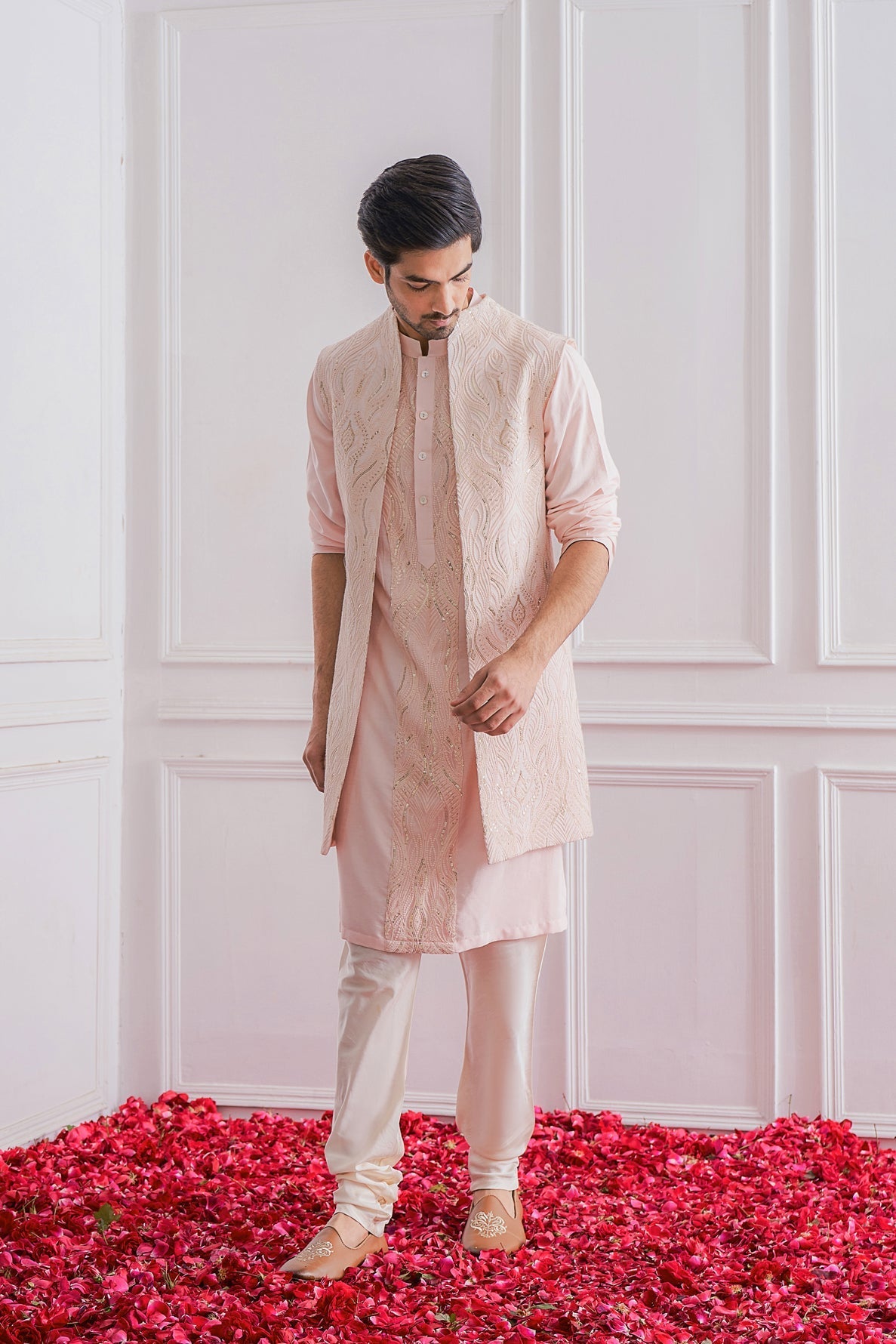 Powder Pink Bandi Kurta for Men - Kabaal Bandi Set