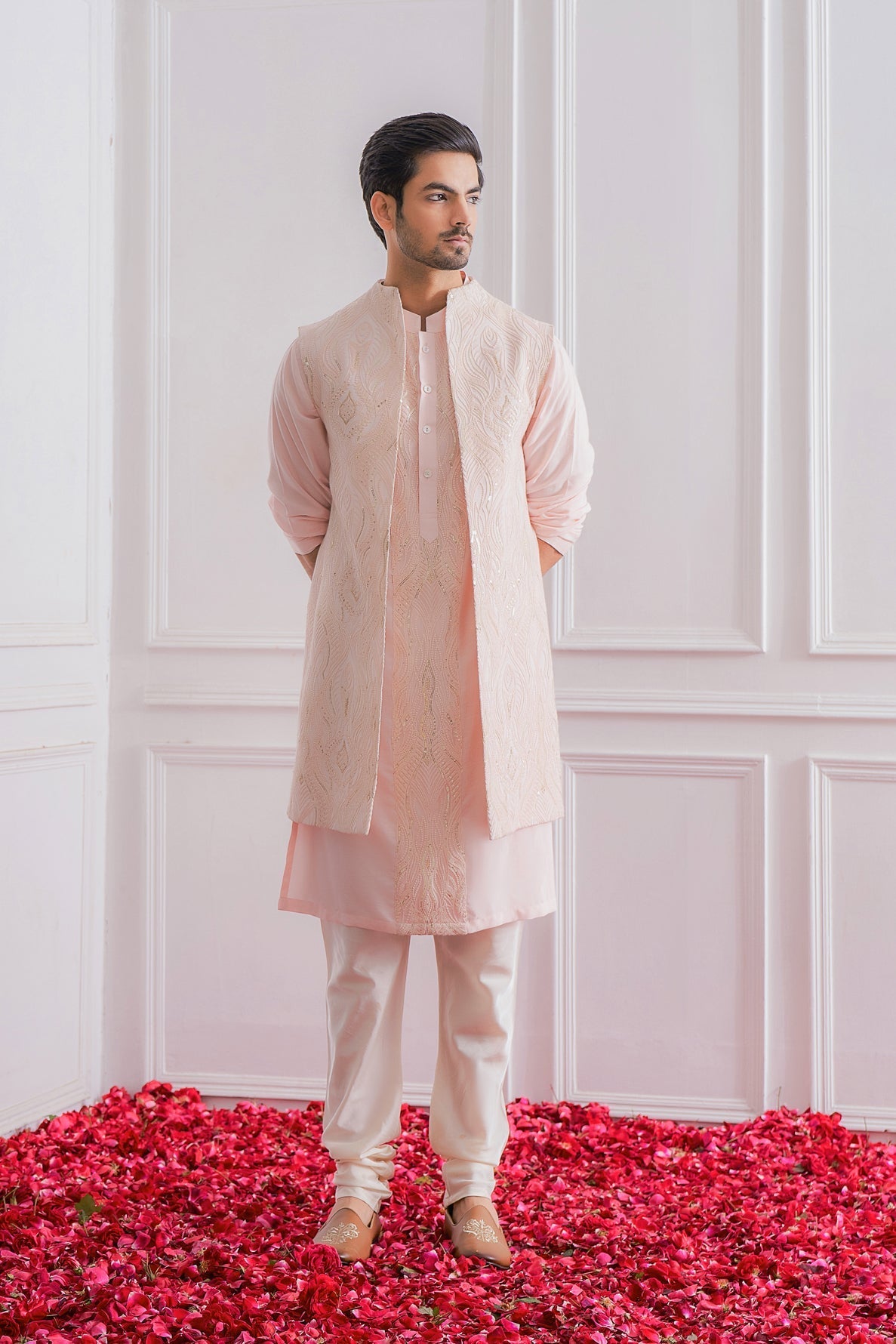 Powder Pink Bandi Kurta for Men - Kabaal Bandi Set