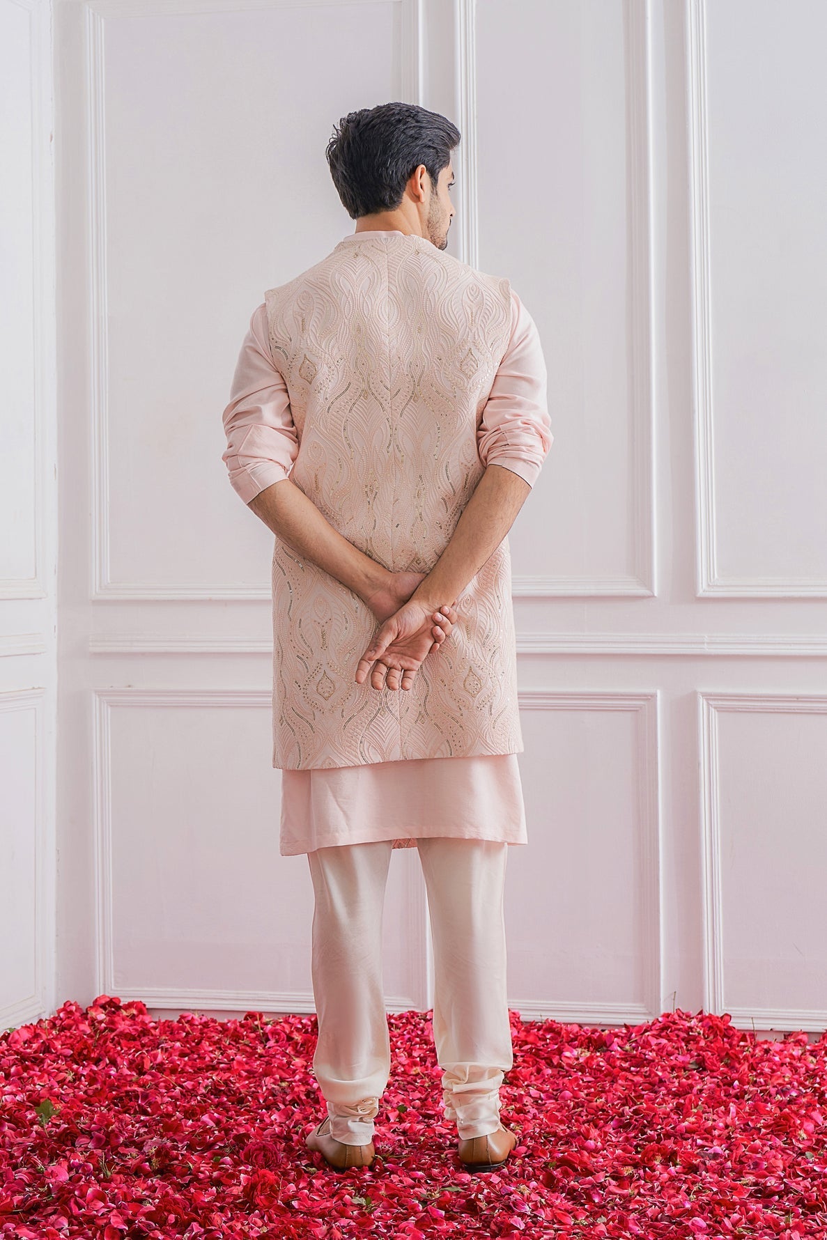 Powder Pink Bandi Kurta for Men - Kabaal Bandi Set