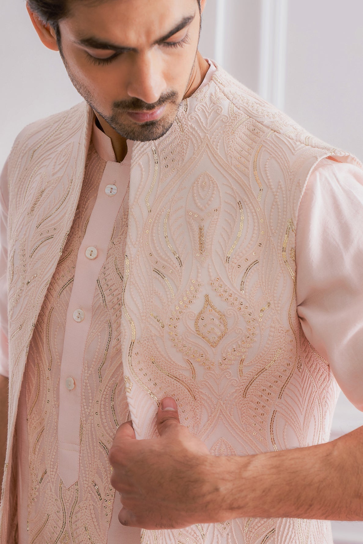 Powder Pink Bandi Kurta for Men - Kabaal Bandi Set