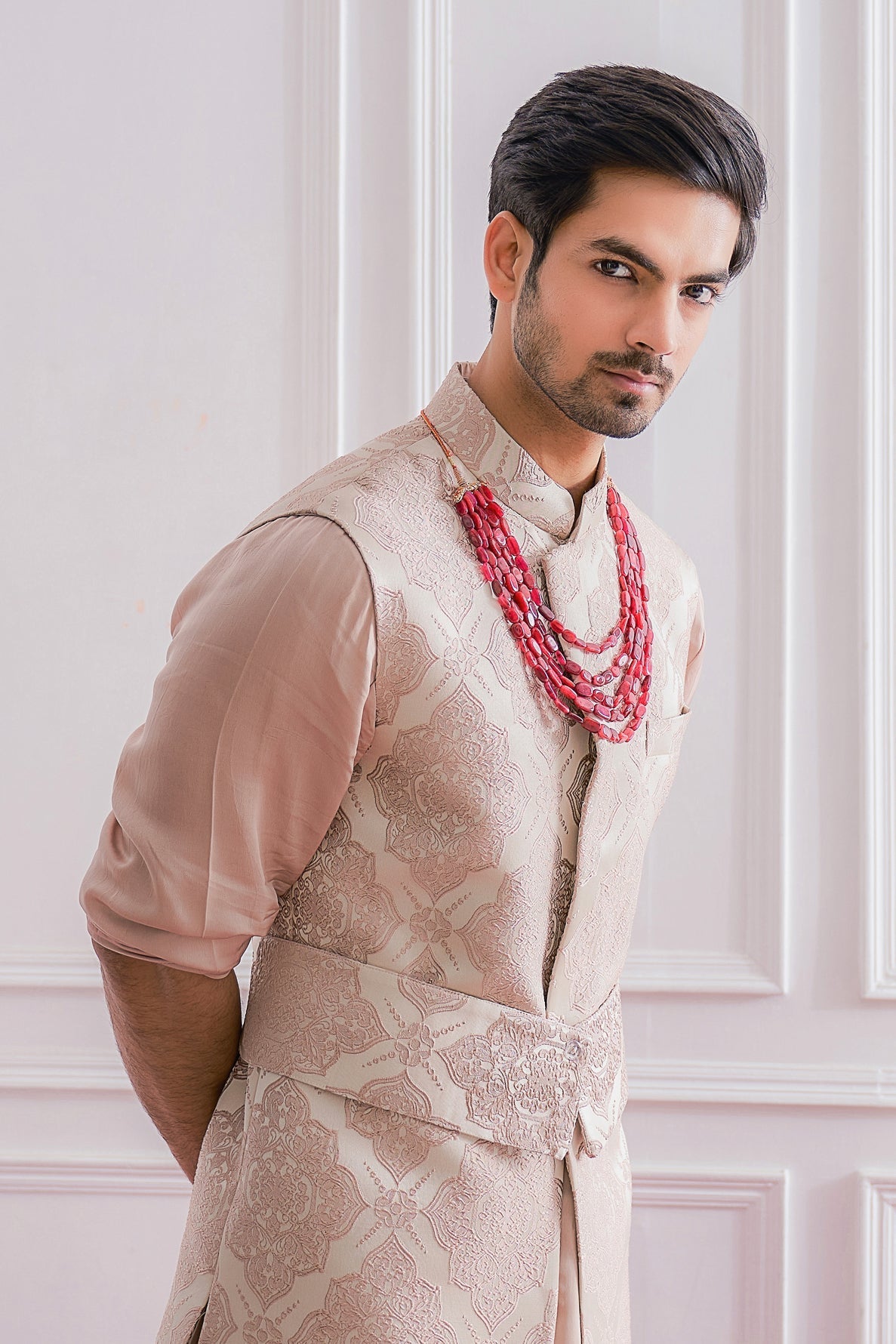 Dusty Rose Bandi Kurta for Men - Ahmedpur Bandi Set