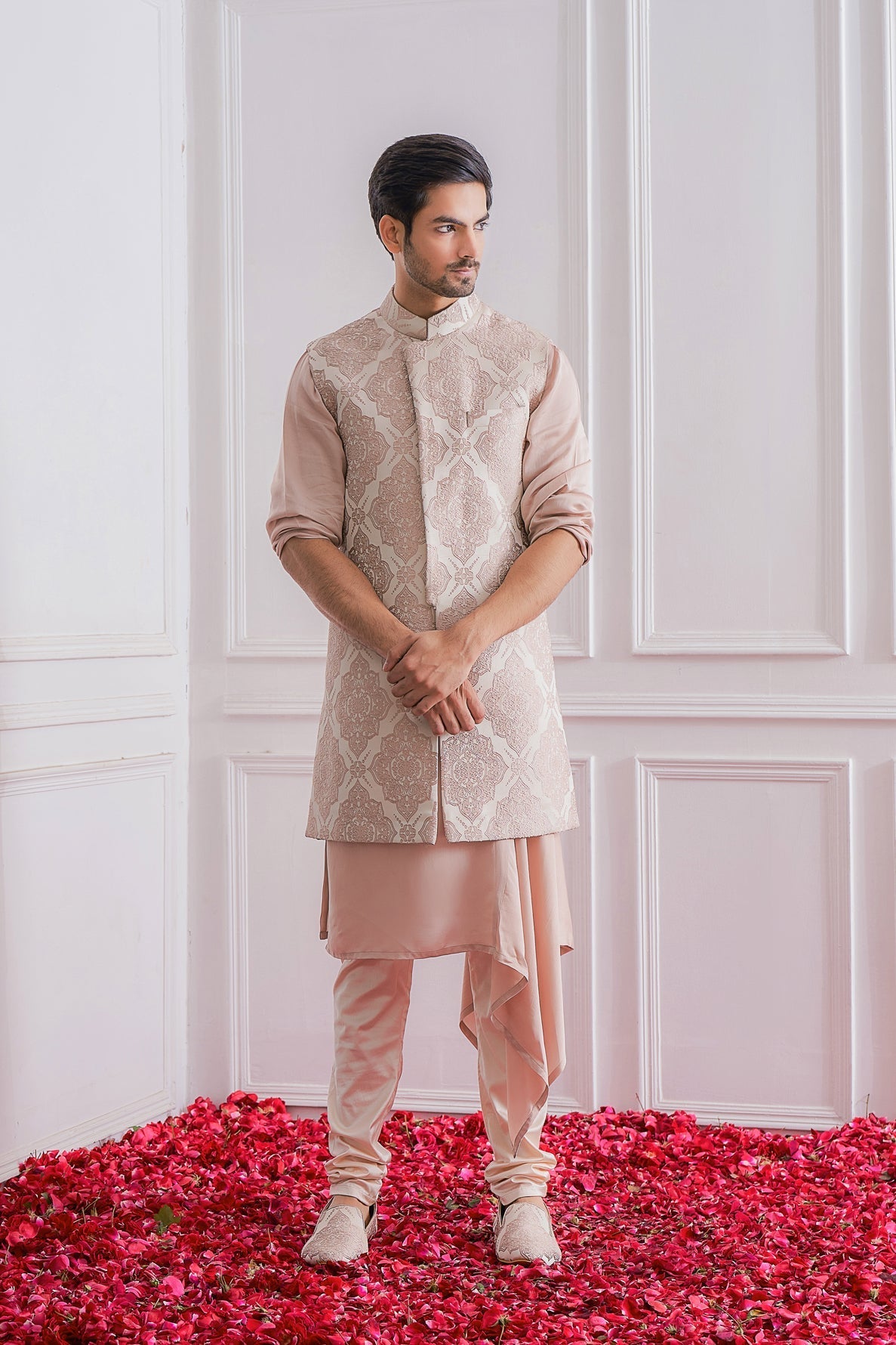 Dusty Rose Bandi Kurta for Men - Ahmedpur Bandi Set