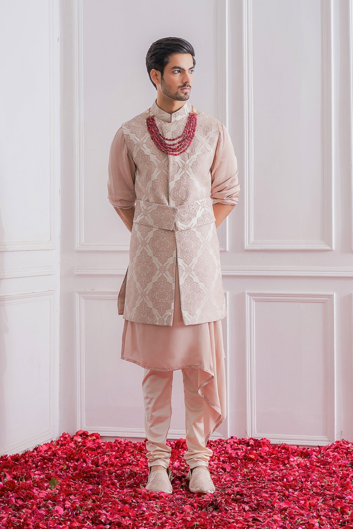 Dusty Rose Bandi Kurta for Men - Ahmedpur Bandi Set