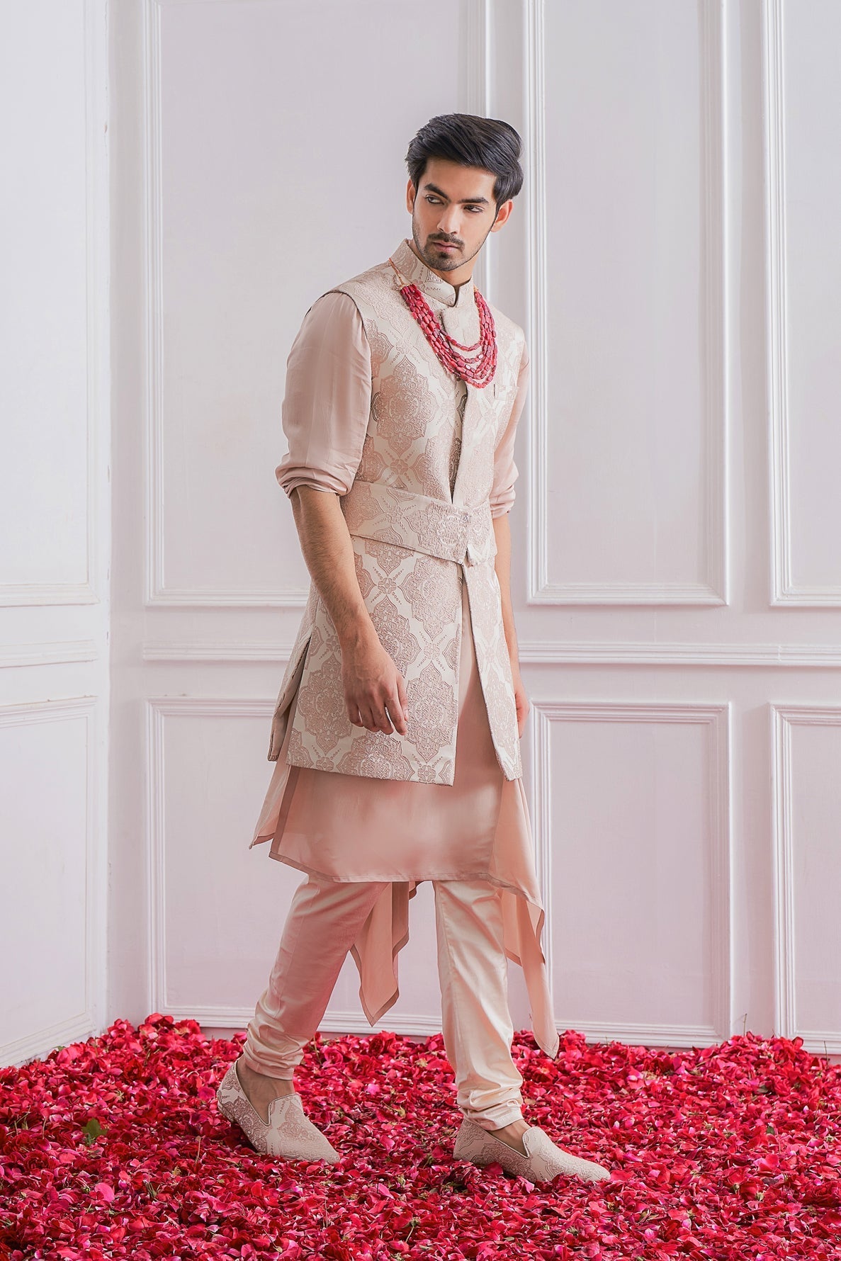 Dusty Rose Bandi Kurta for Men - Ahmedpur Bandi Set