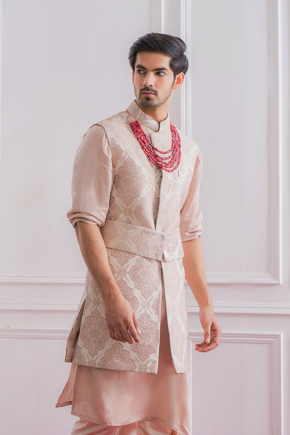 Dusty Rose Bandi Kurta for Men - Ahmedpur Bandi Set