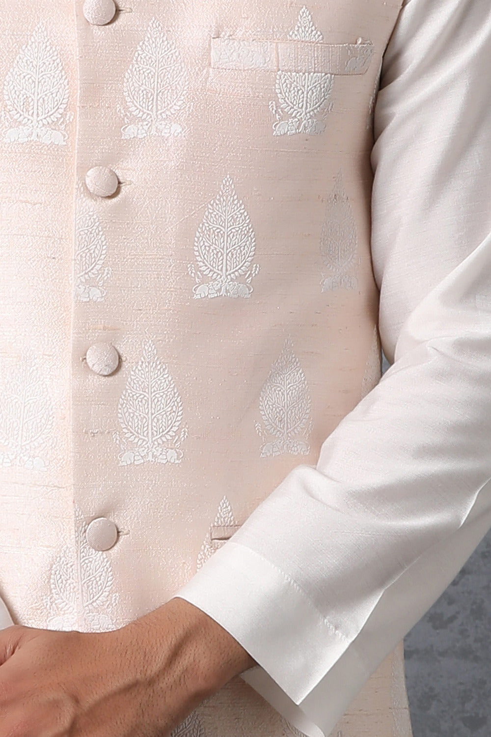 Peach Printed Nehru Jacket