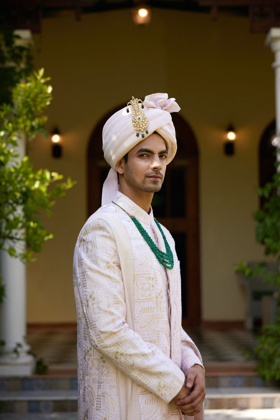 Powder Pink Hand-Embroidered Sherwani Set for Wedding | Zahid by AVK