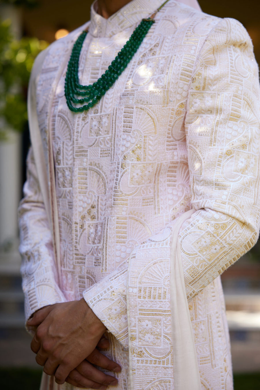 Powder Pink Hand-Embroidered Sherwani Set for Wedding | Zahid by AVK