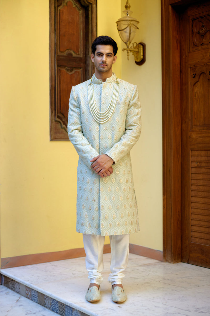 FAHAD SHERWANI SET (MINT GREEN)