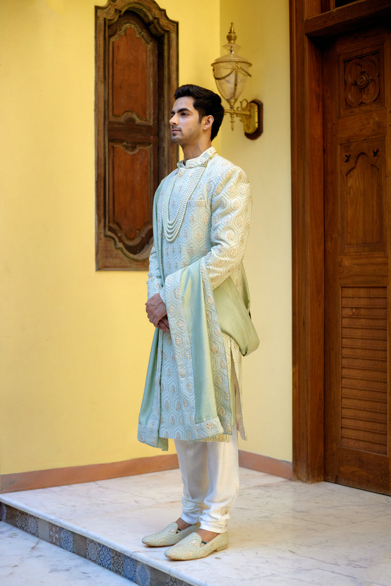 FAHAD SHERWANI SET (MINT GREEN)