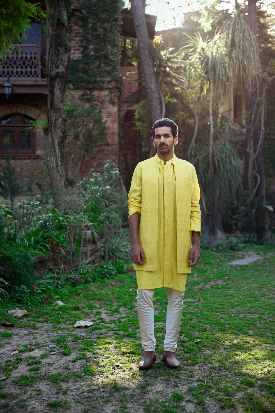 Yellow Kurta Bandi Set for Men - Juna Mahal Bandi Set