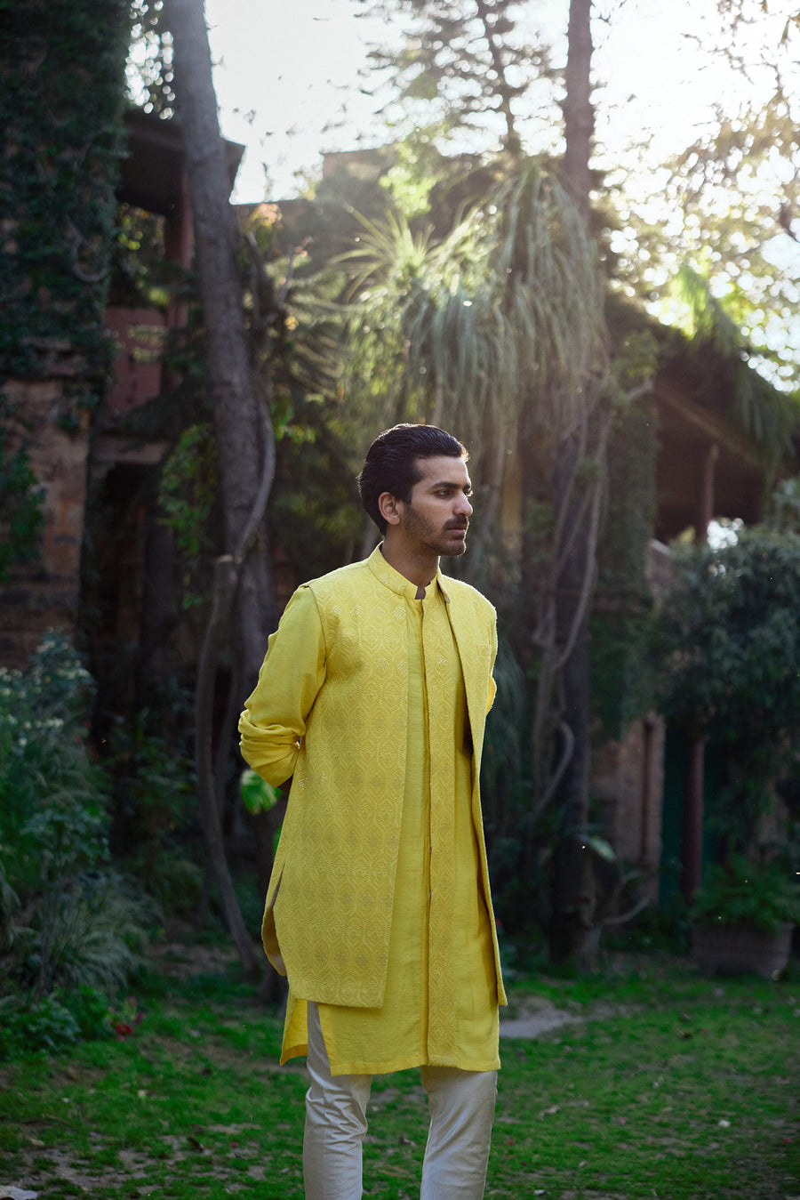Yellow Kurta Bandi Set for Men - Juna Mahal Bandi Set