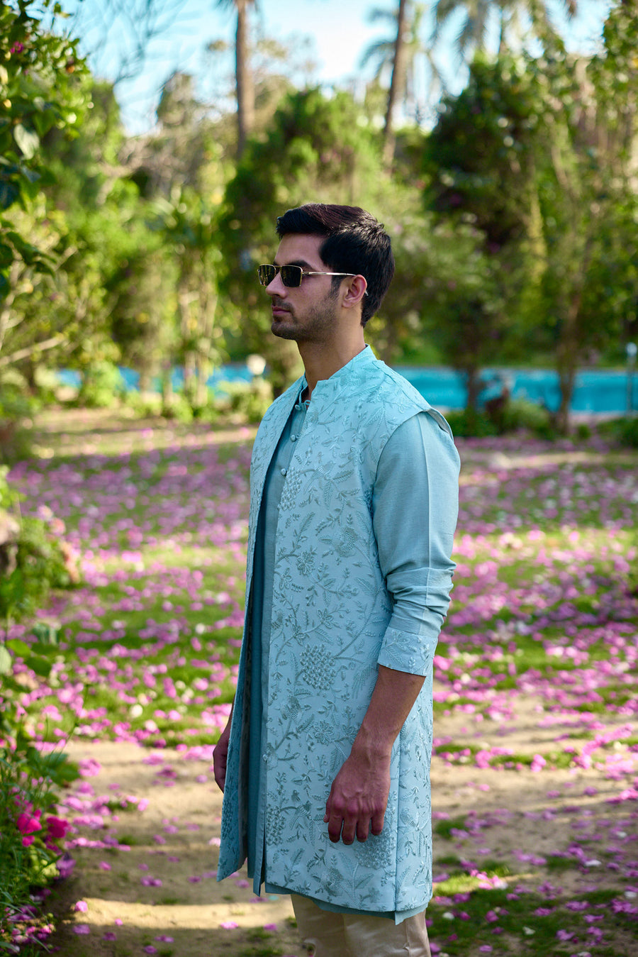 Blue Bandi Kurta Set for Festive Occasions - Akbari Bandi Set