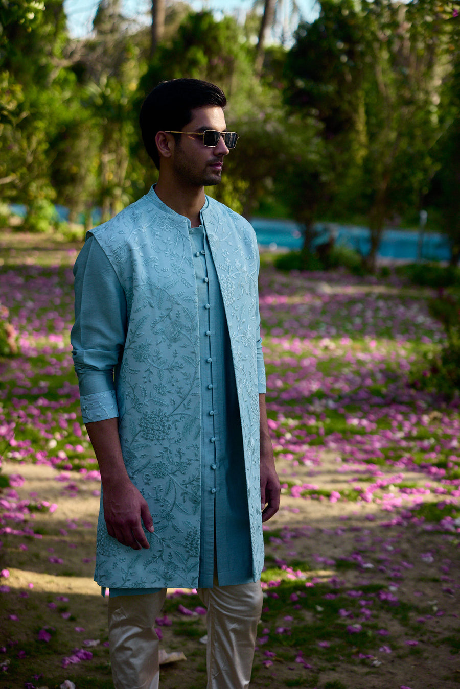 Blue Bandi Kurta Set for Festive Occasions - Akbari Bandi Set
