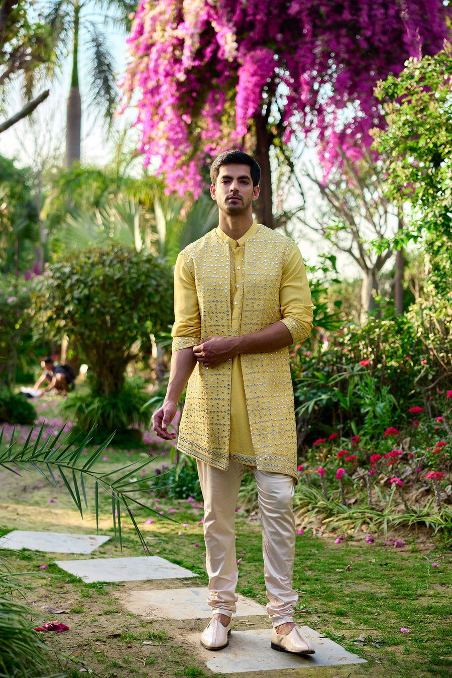 Handmade Yellow Bandi Kurta Set for Men - Jaisalmer Bandi Set