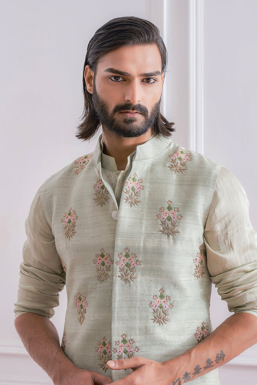 Mint Green Nehru Kurta Bandi Set - Lahore Bandi Set