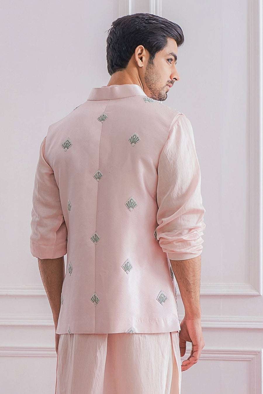 Powder Pink Kurta Bandi Set for Men - Hafizabad Bandi Set