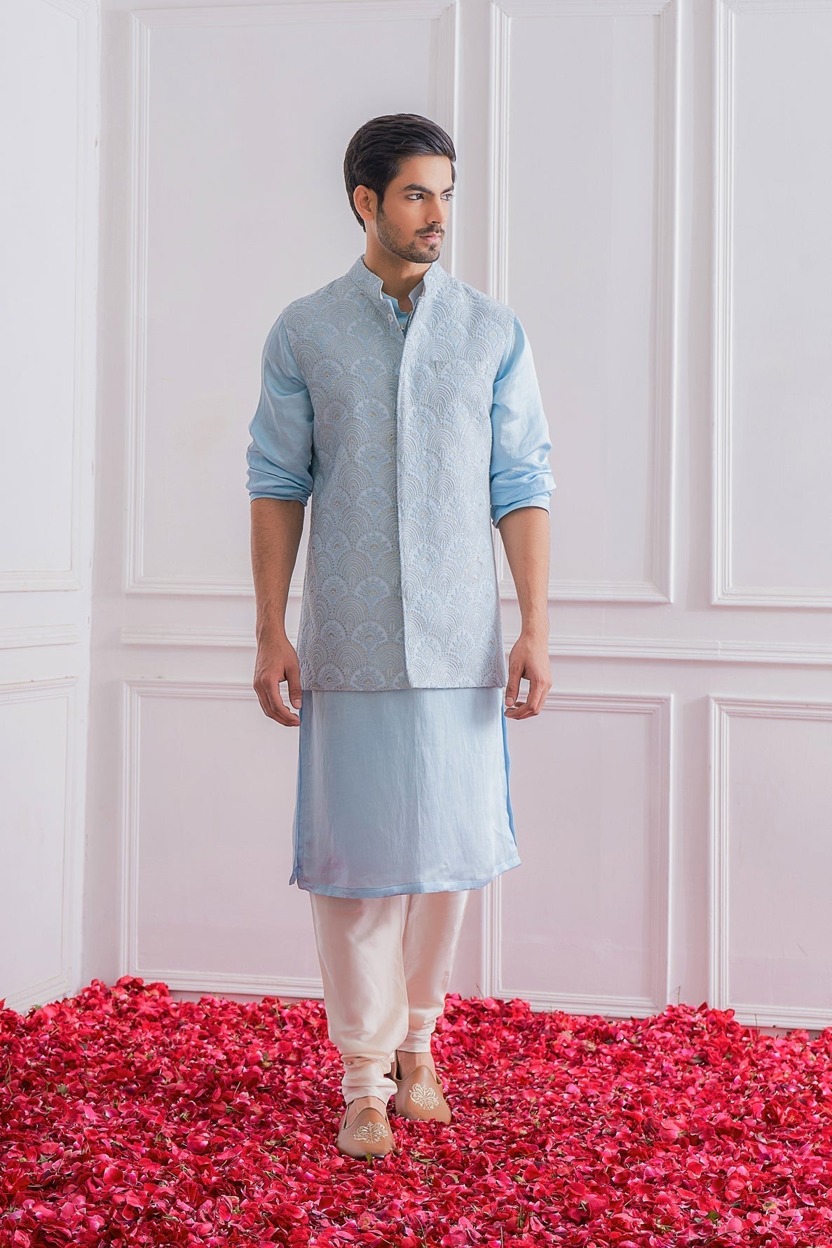 Powder Blue Bandi Kurta Set for Men - Jhelum Bandi Set | Designer ...