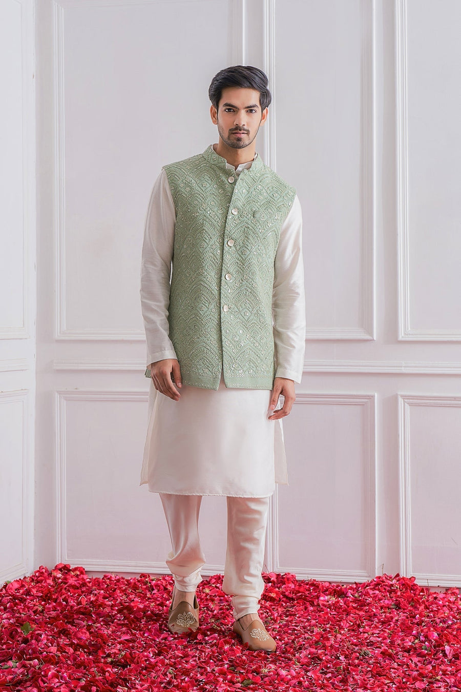 Mint Green Bandi Set for Men by Ankit V Kapoor - Turbat Bandi Set