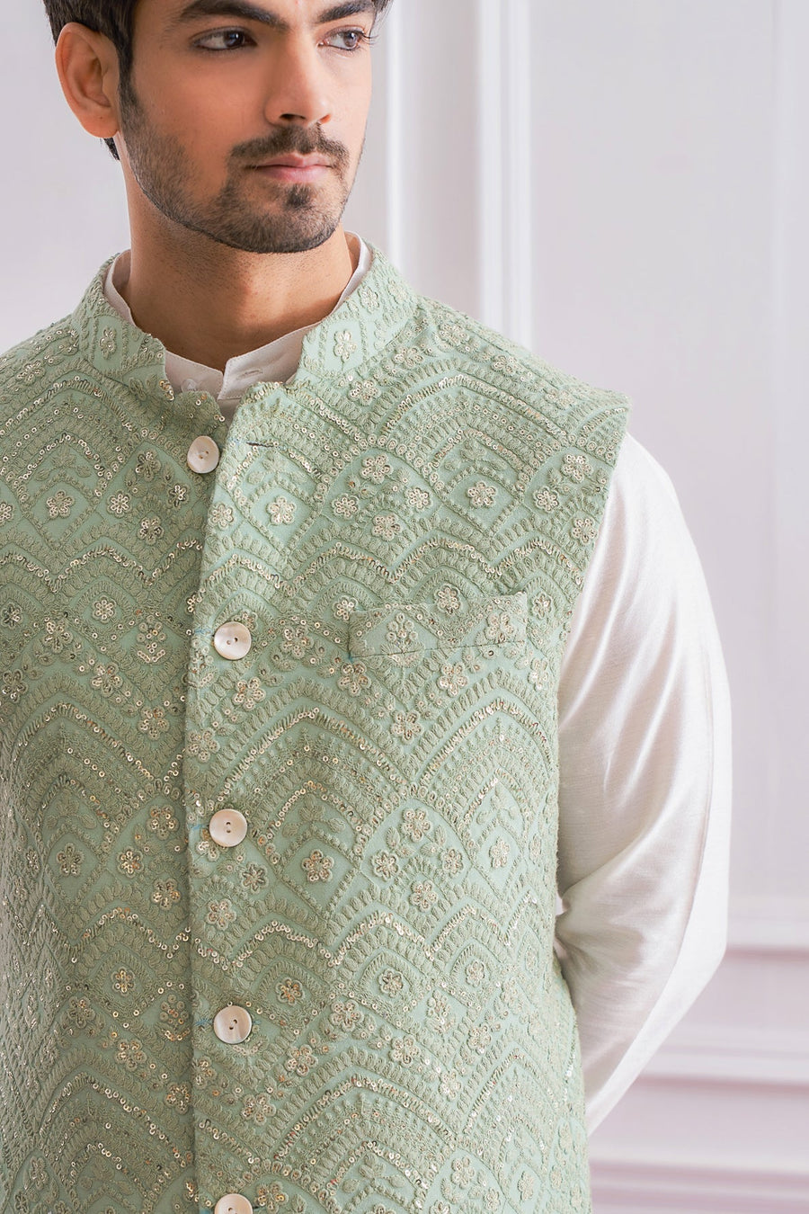 Mint Green Bandi Set for Men by Ankit V Kapoor - Turbat Bandi Set