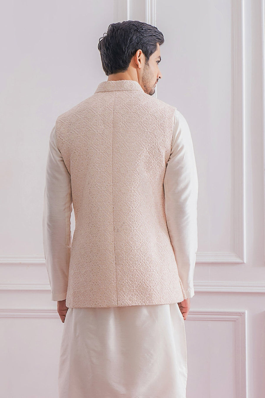 Pink Lucknowi Bandi Set for Men by Ankit V Kapoor - Umerkot Bandi Set