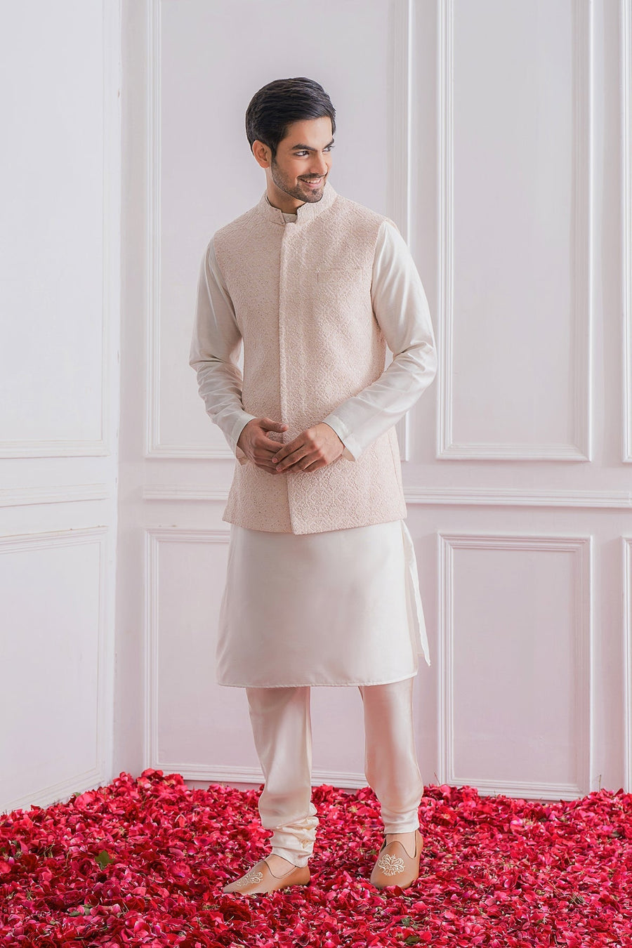 Pink Lucknowi Bandi Set for Men by Ankit V Kapoor - Umerkot Bandi Set