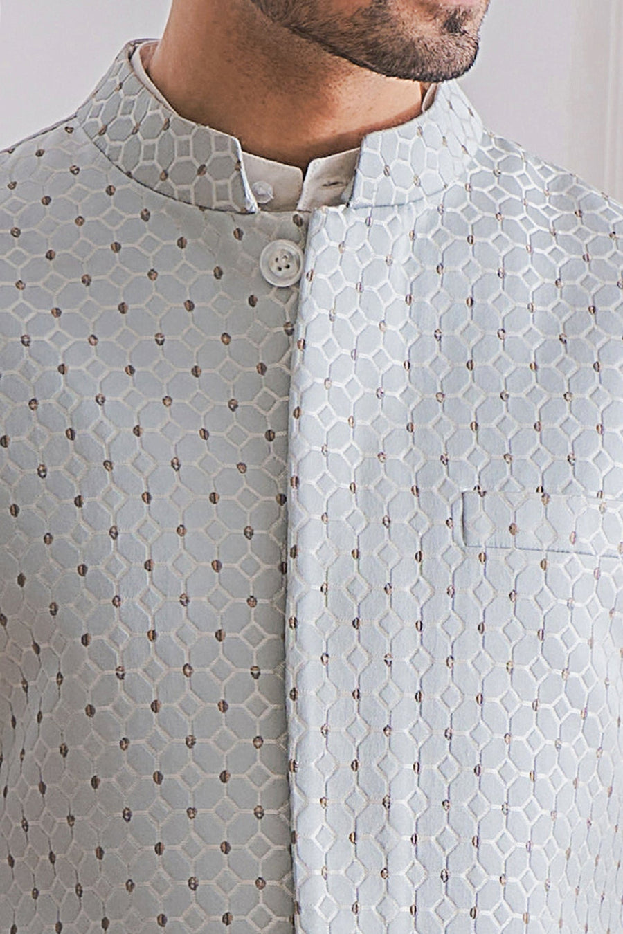 Powder Blue Kurta Bandi Set for Men - Mirpur Bandi Set