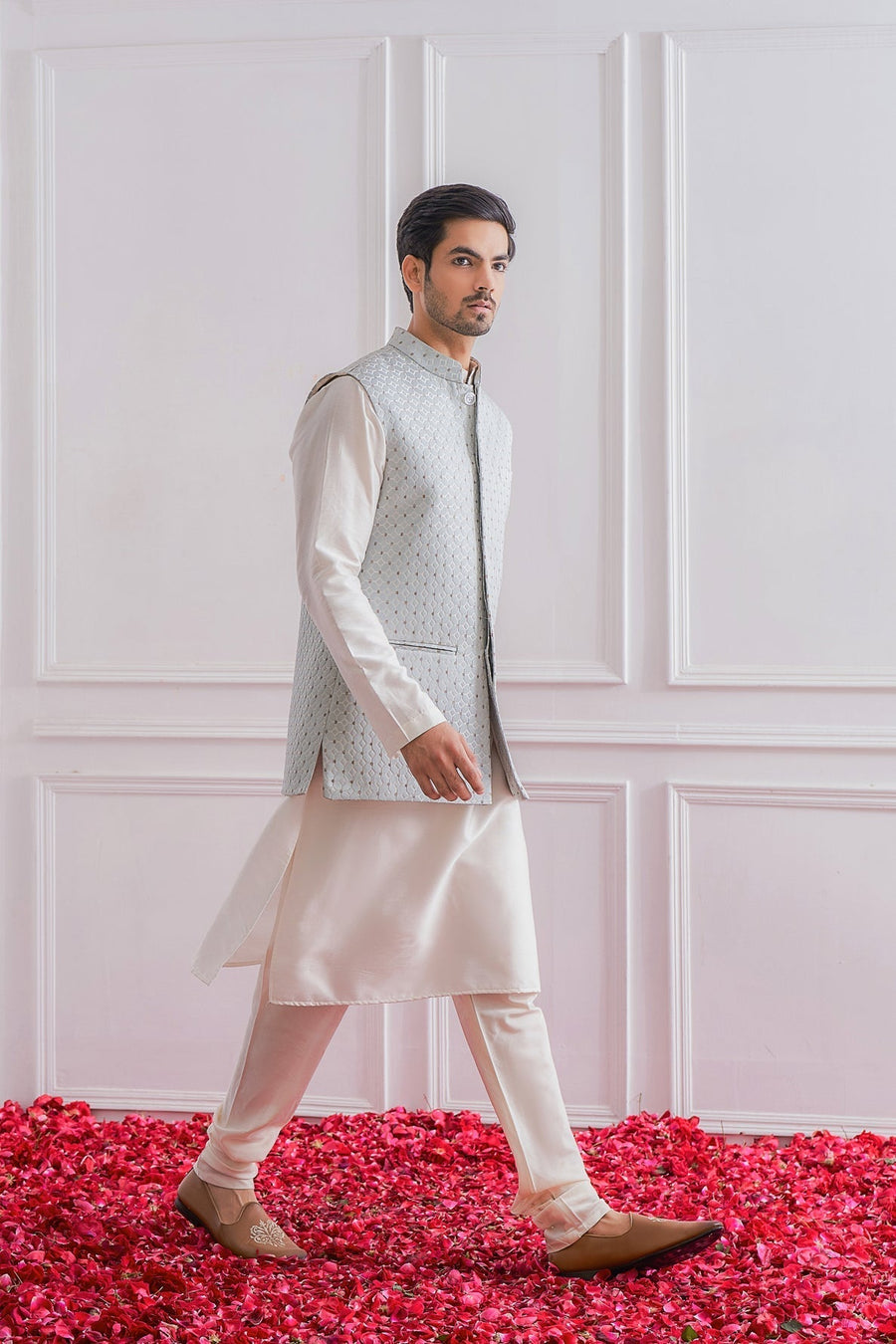 Powder Blue Kurta Bandi Set for Men - Mirpur Bandi Set