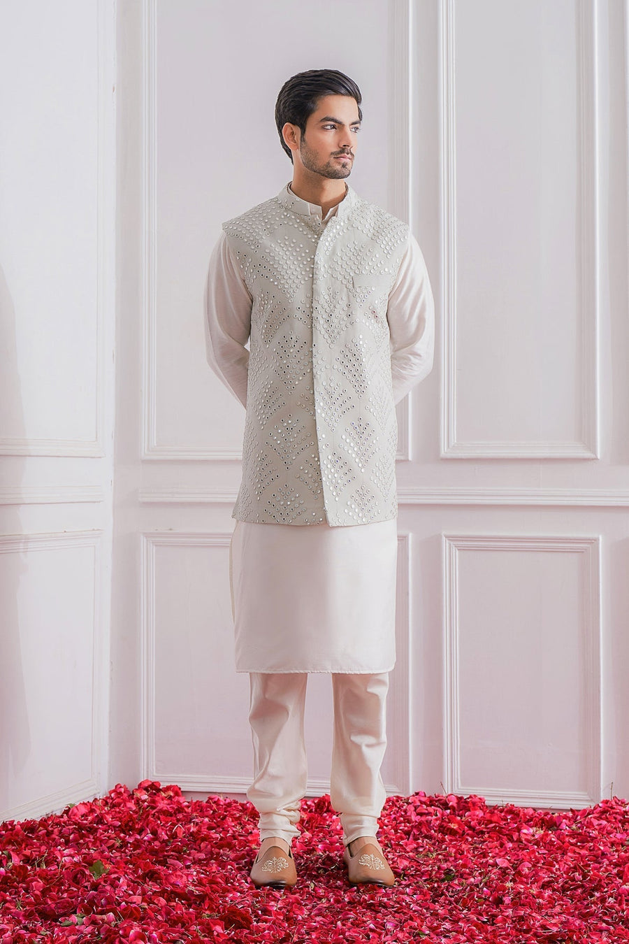 Sage Green Bandi for Men by Ankit V Kapoor - Narolwal Bandi Set