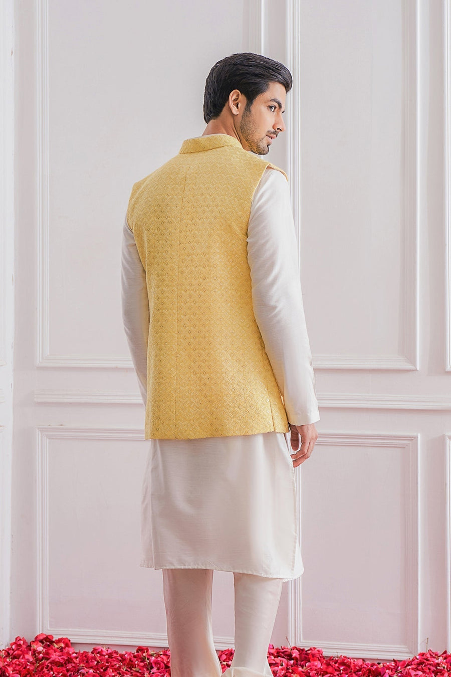 Yellow Kurta Bandi Set for Men - Kasur Bandi Set