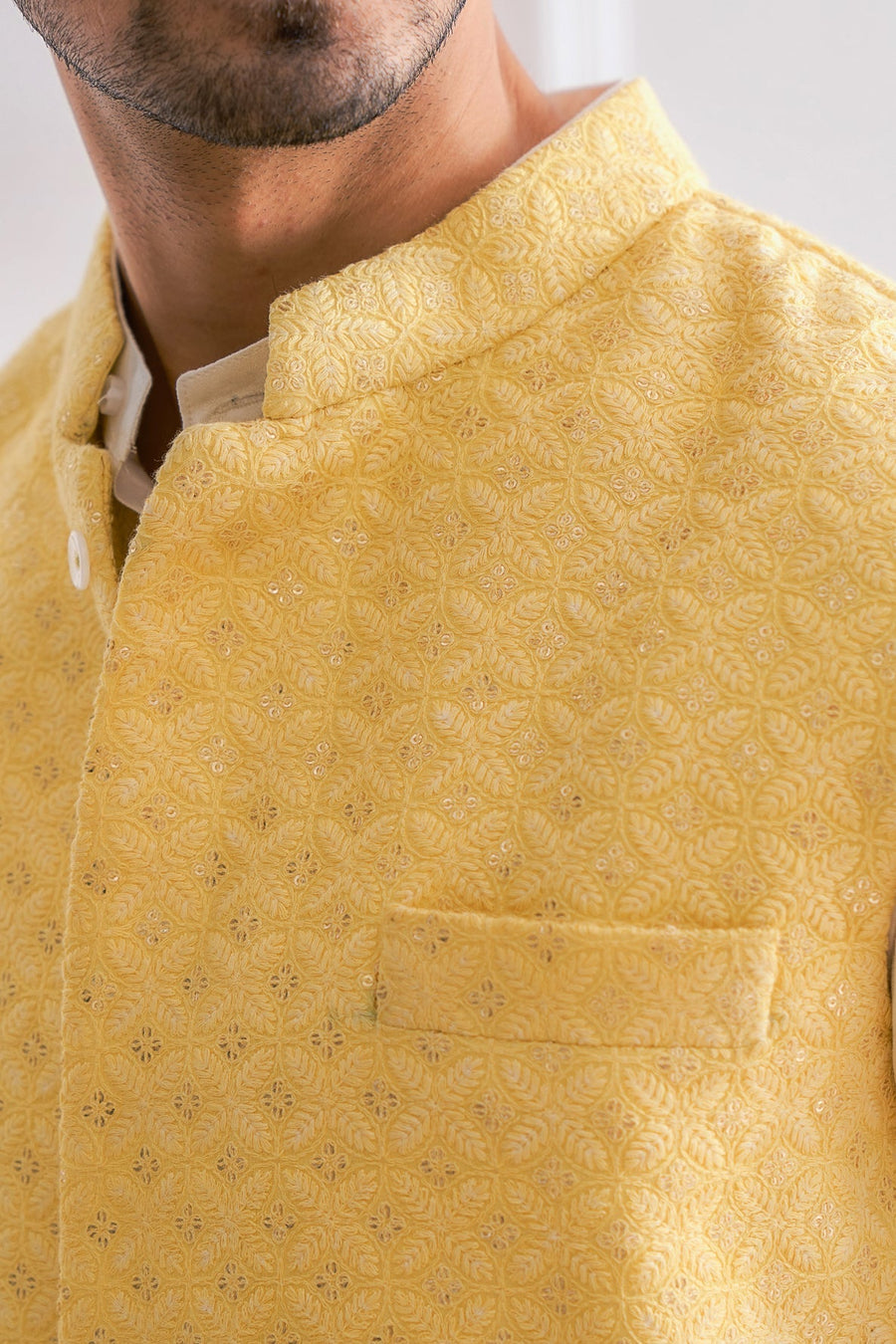 Yellow Kurta Bandi Set for Men - Kasur Bandi Set