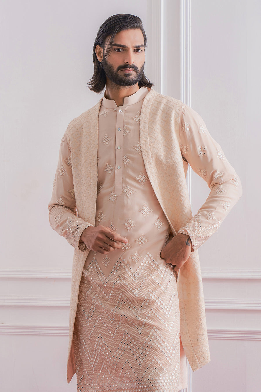 Dusty Rose Bandi Kurta for Men for Wedding - Bahawalpur Bandi Set