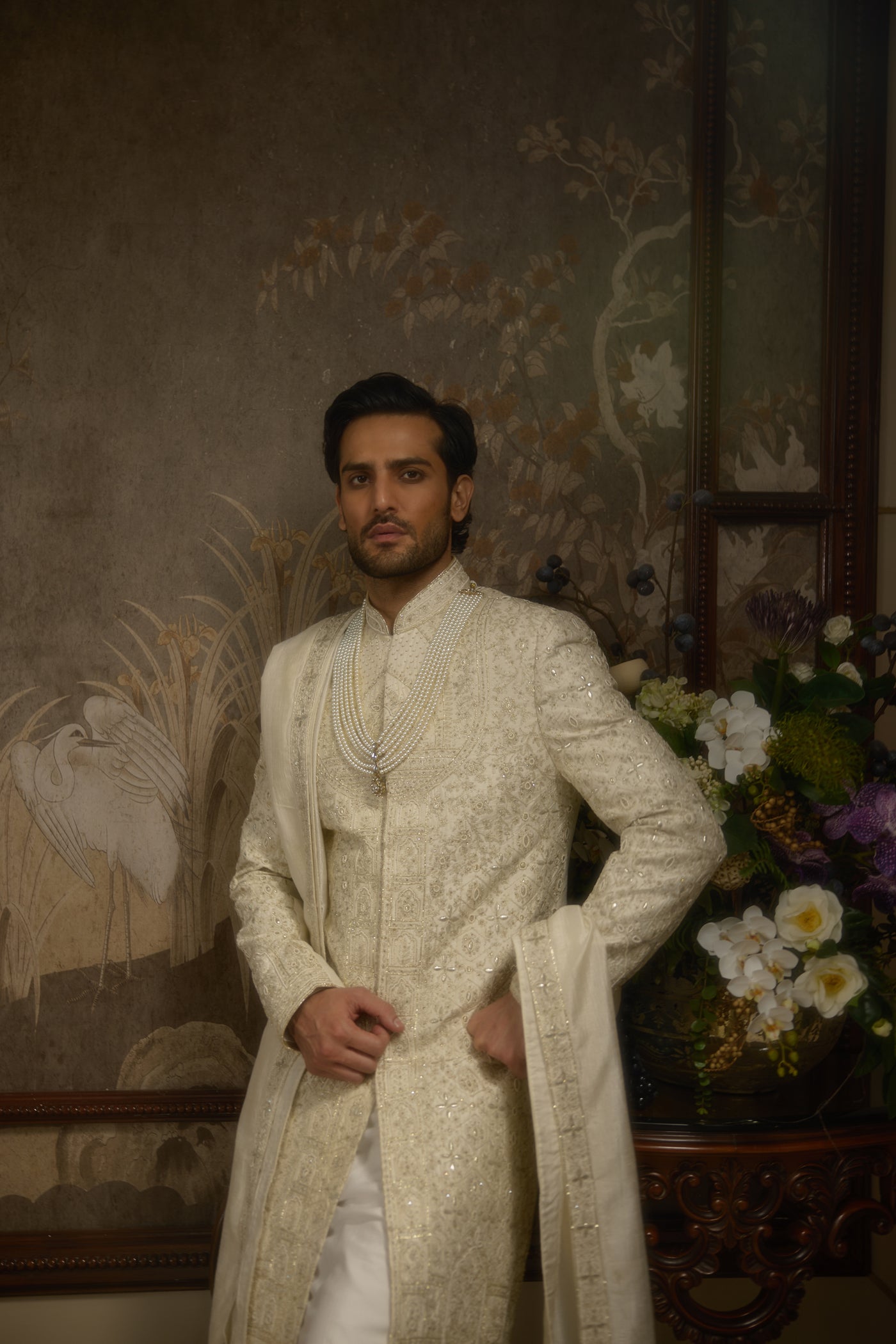 Hand-embroidered AVK sherwani, made to measure in Delhi