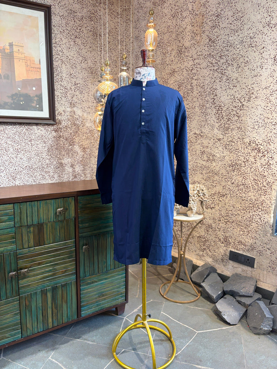 Classic Navy Blue Bamberg Linen Silk Kurta Set for Men | AVK Essentials