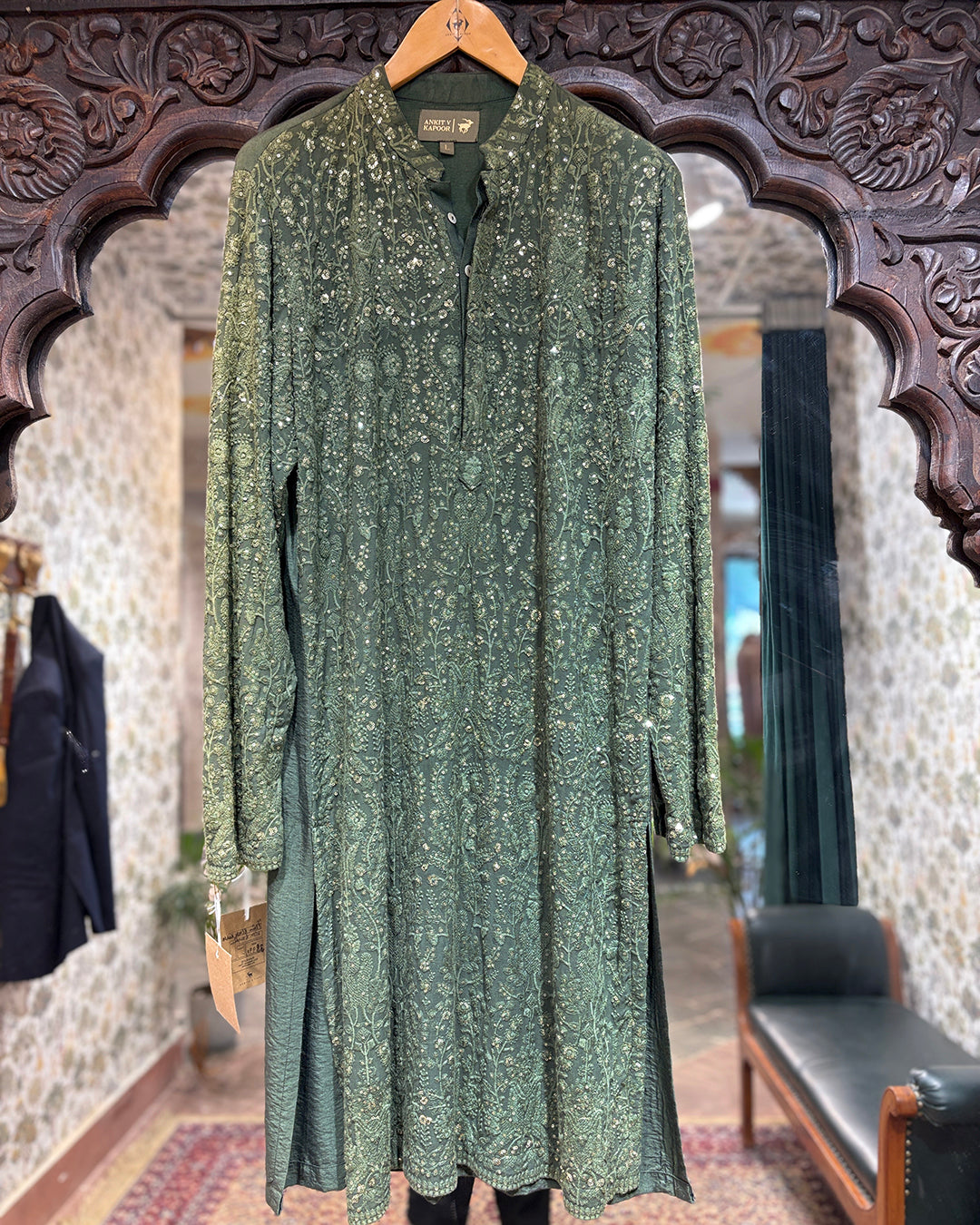 AFTAAB KURTA (OLIVE GREEN)