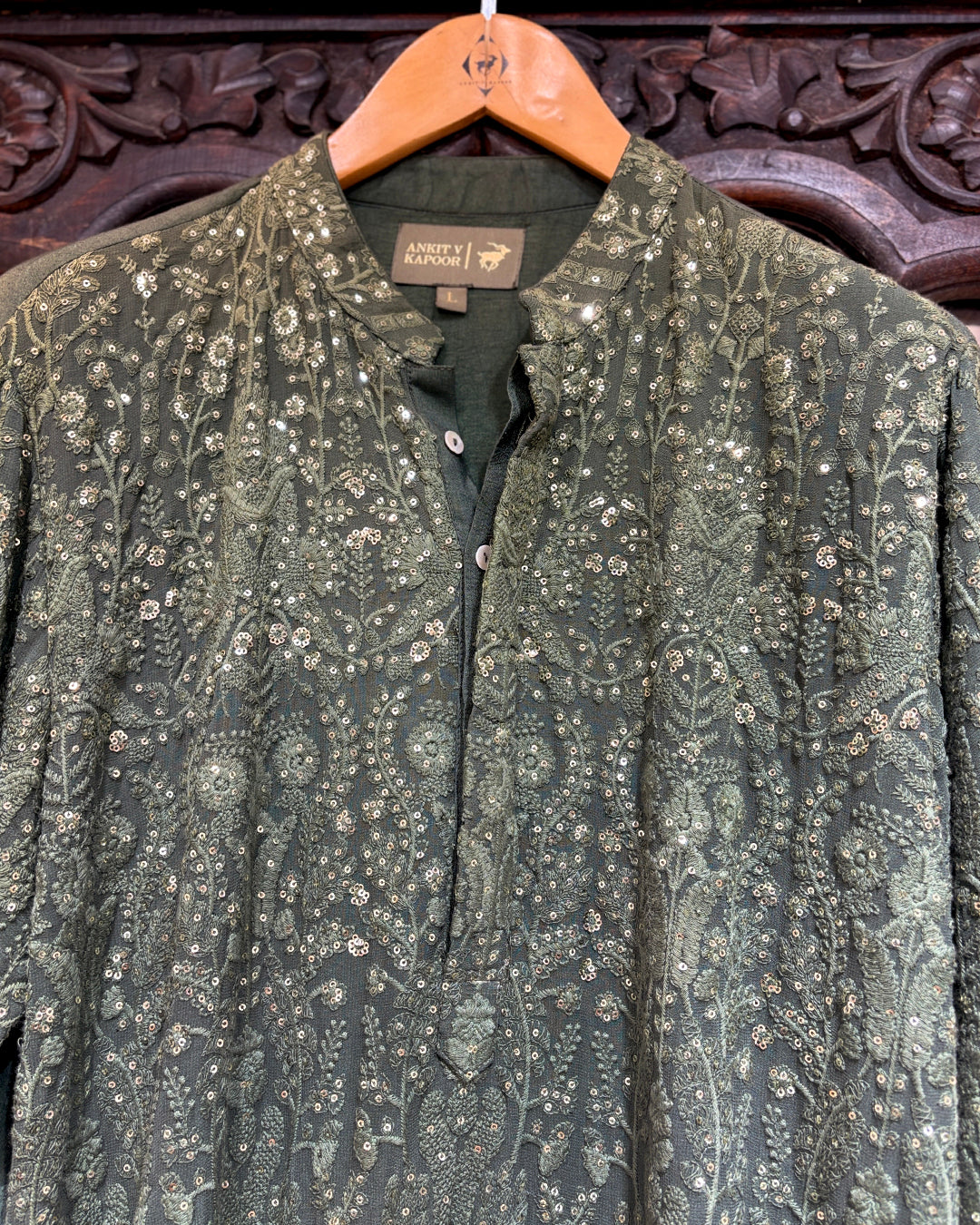 AFTAAB KURTA (OLIVE GREEN)