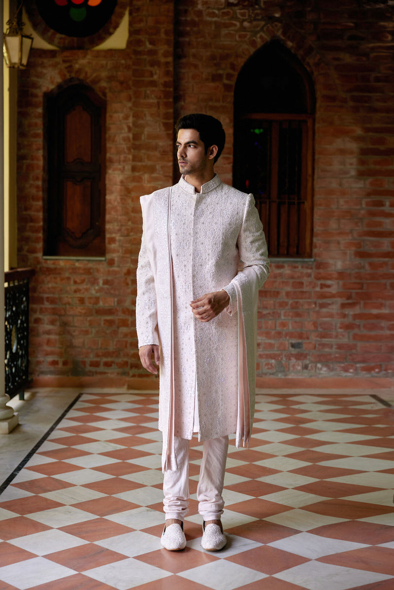 AMEERA SHERWANI SET (POWDER PINK)