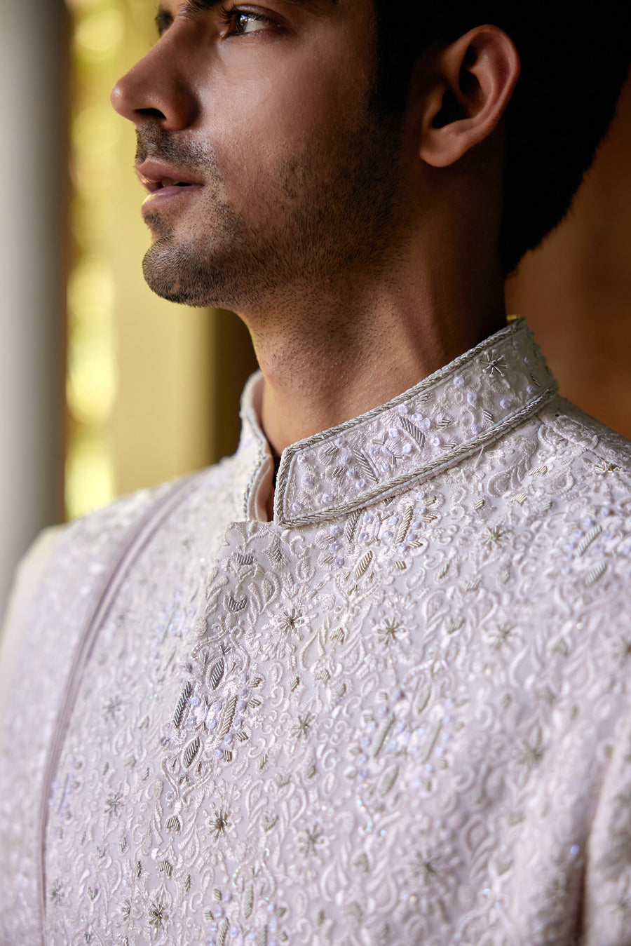 Powder Pink Hand-Embroidered Sherwani Set for Groom | Ameera by AVK